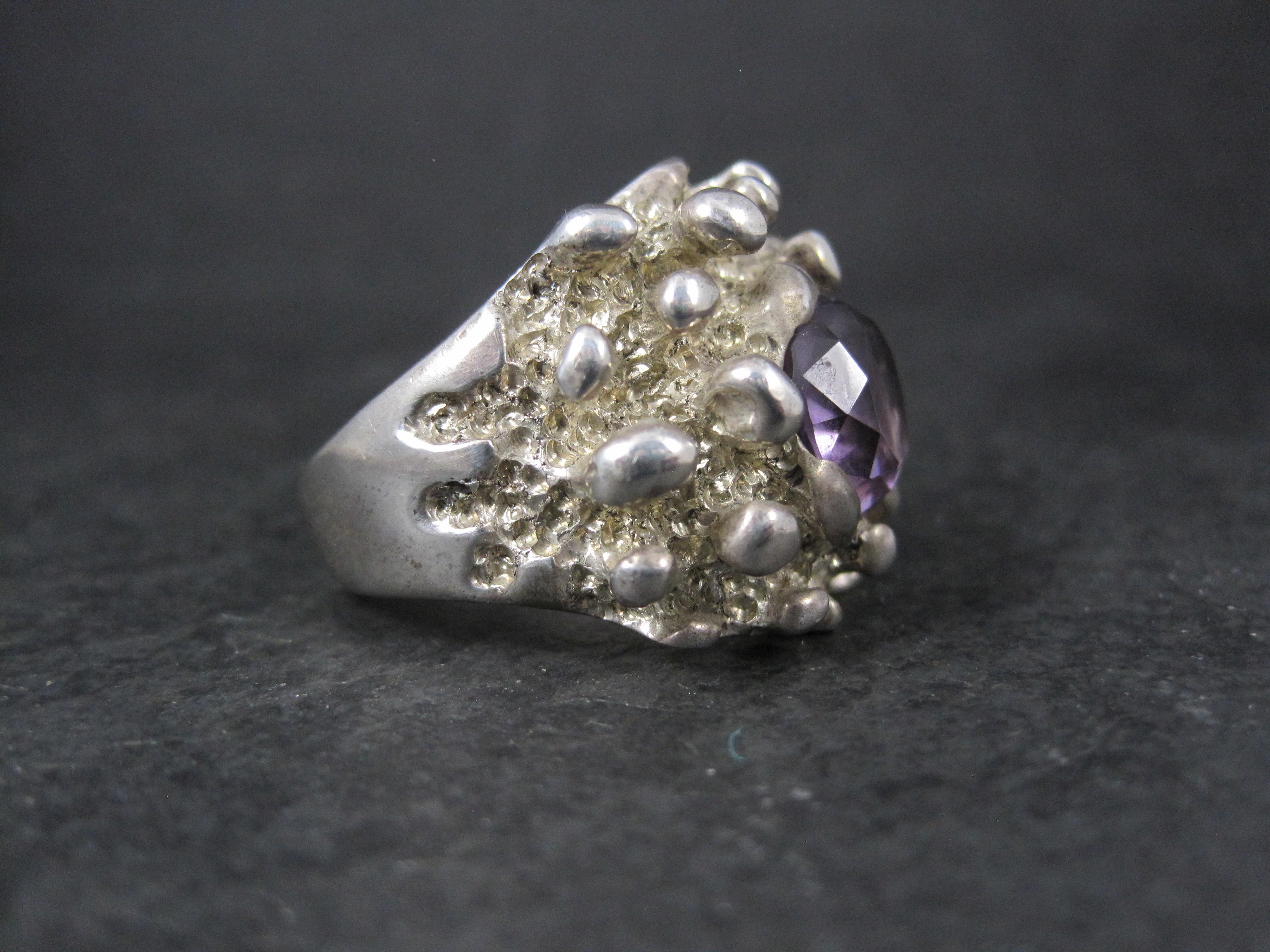 Taille ronde Grande bague vintage brutaliste taille 11 argent sterling mexicain en vente