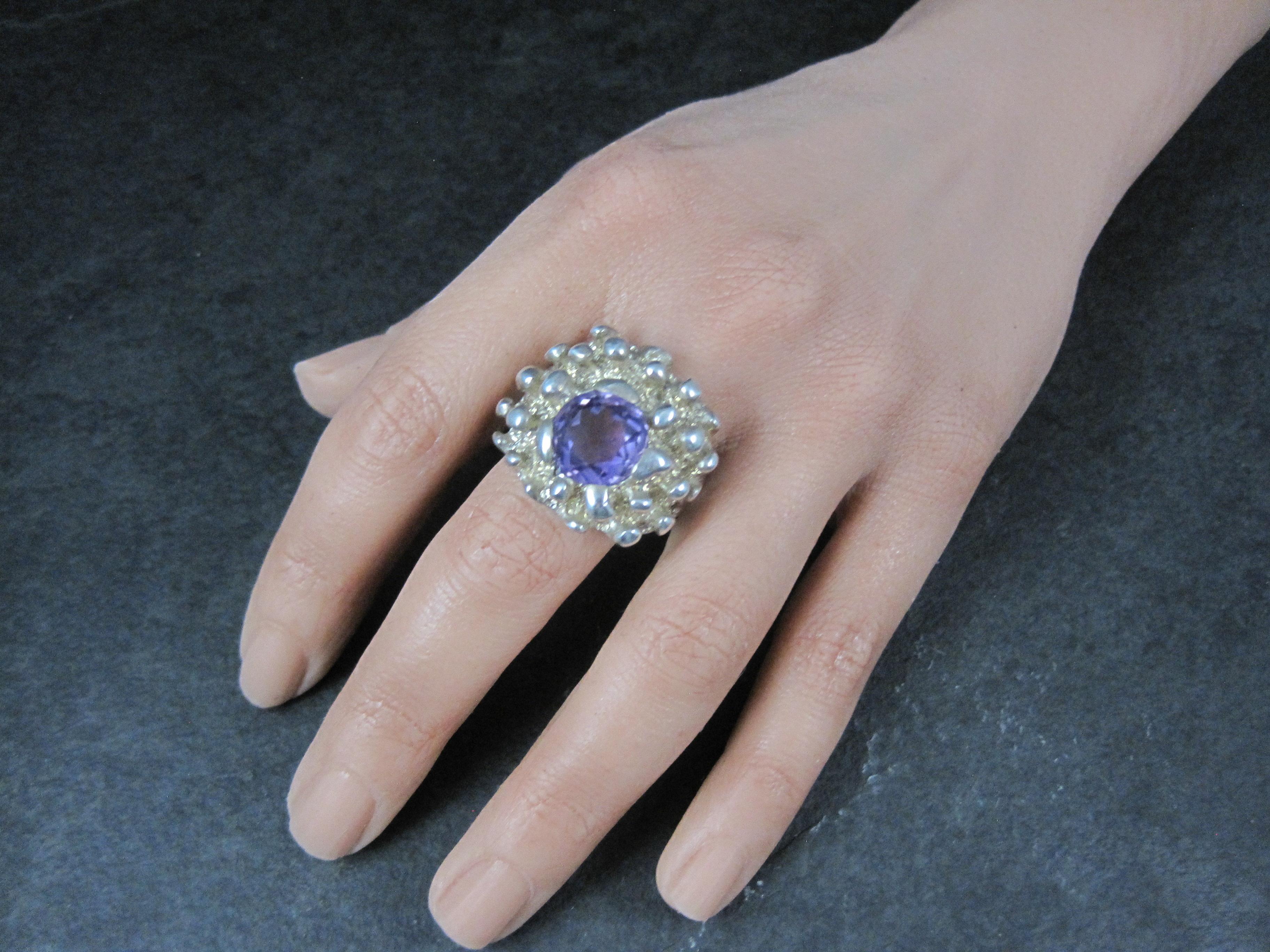 Grande bague vintage brutaliste taille 11 argent sterling mexicain en vente 1