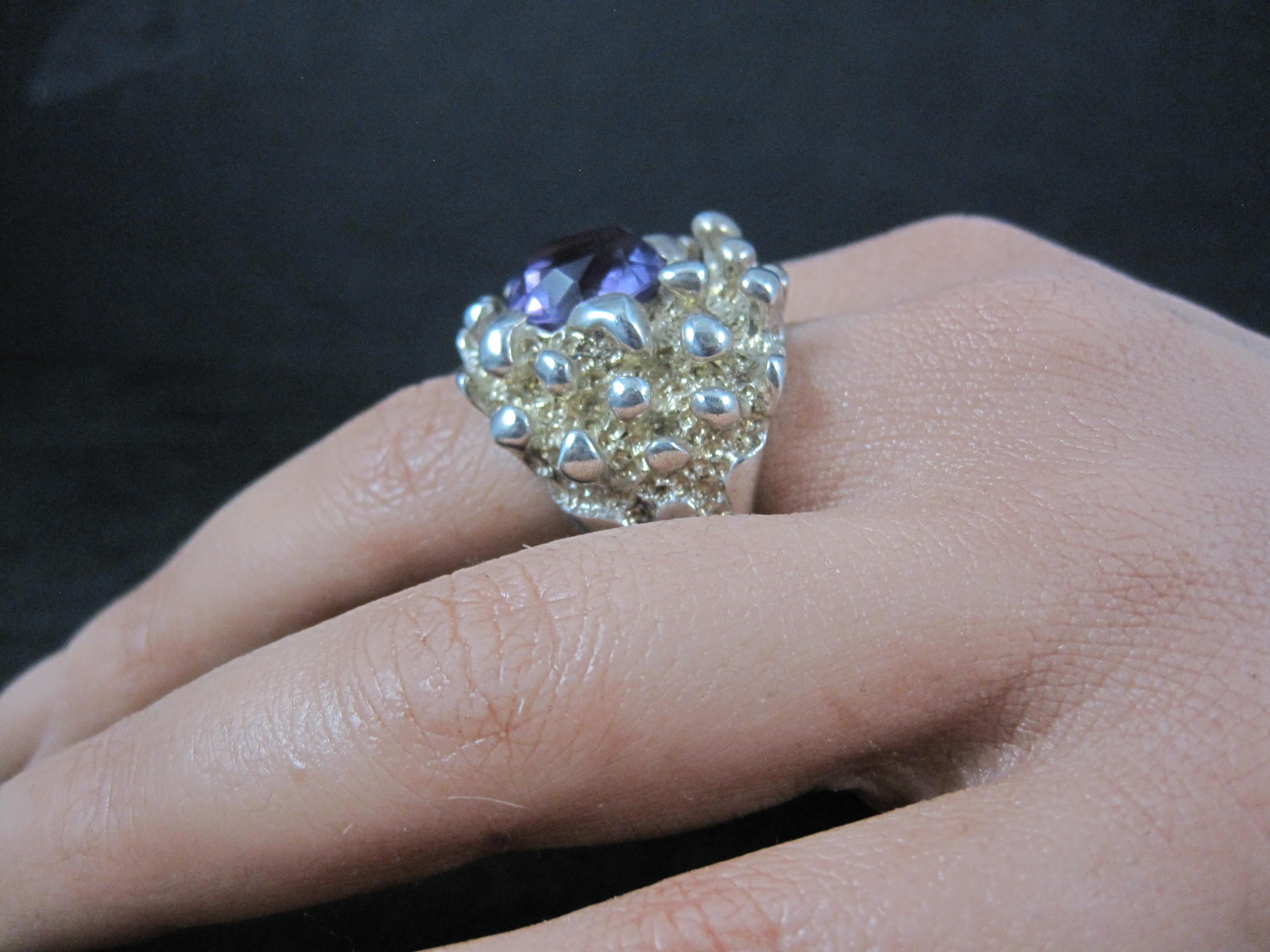 Grande bague vintage brutaliste taille 11 argent sterling mexicain en vente 3