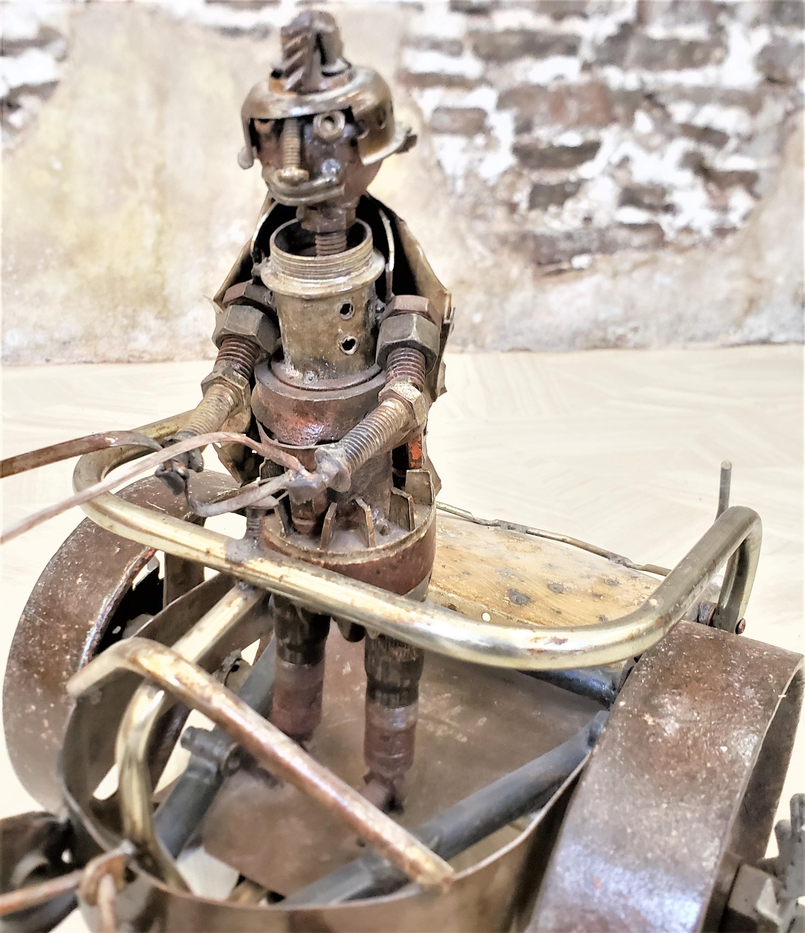 Large Vintage Brutalist Metal Folk Art Roman Chariot Horse & Rider Sculpture For Sale 4