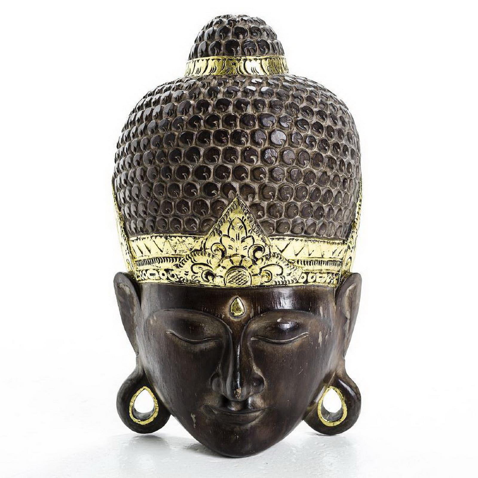 Large Vintage Buddha Hand Carved Wood Wall Mask For Sale 3