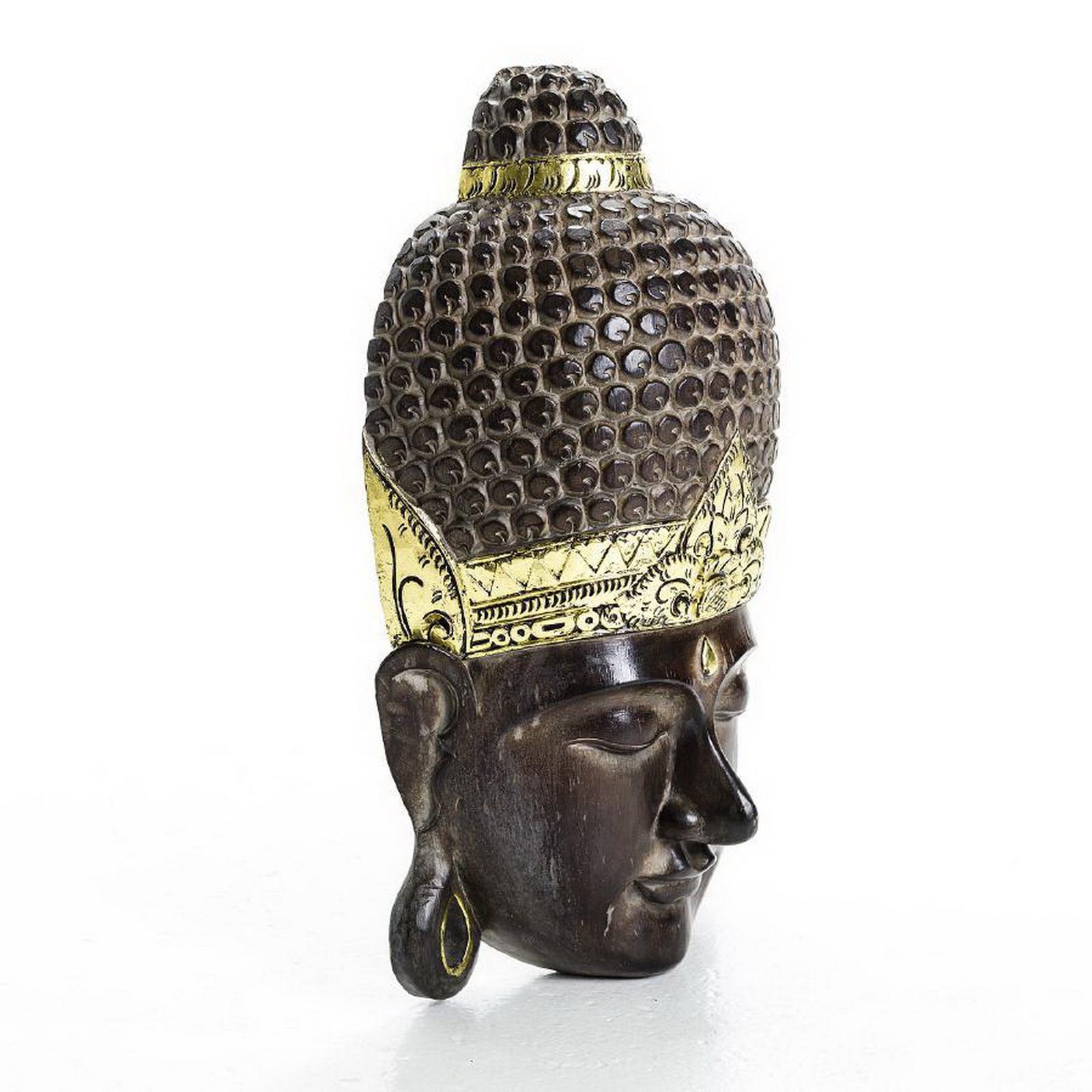 Large Vintage Buddha Hand Carved Wood Wall Mask For Sale 4