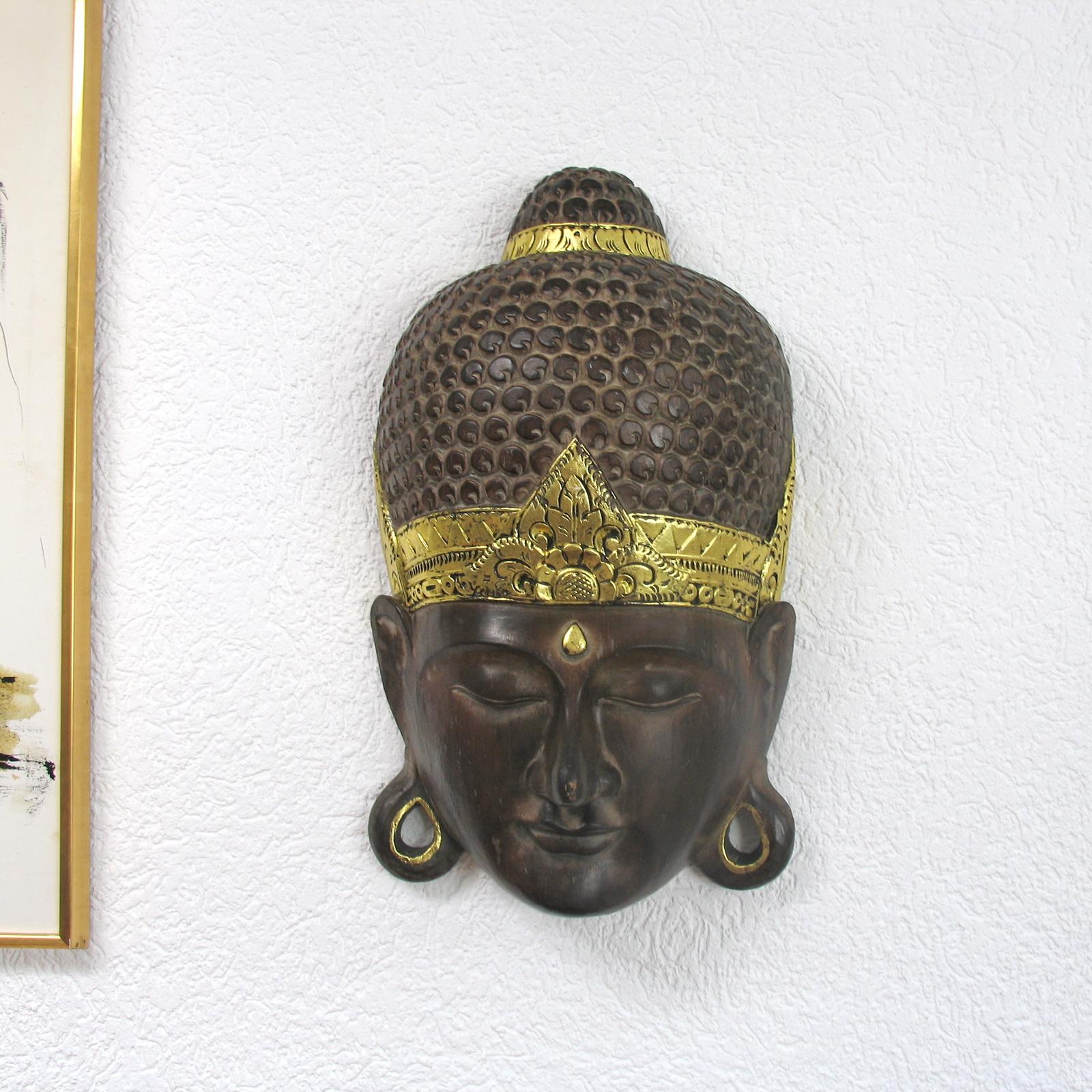 Hand-Carved Large Vintage Buddha Hand Carved Wood Wall Mask For Sale