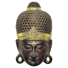 Große handgeschnitzte Buddha-Wandmaske aus Holz, Vintage