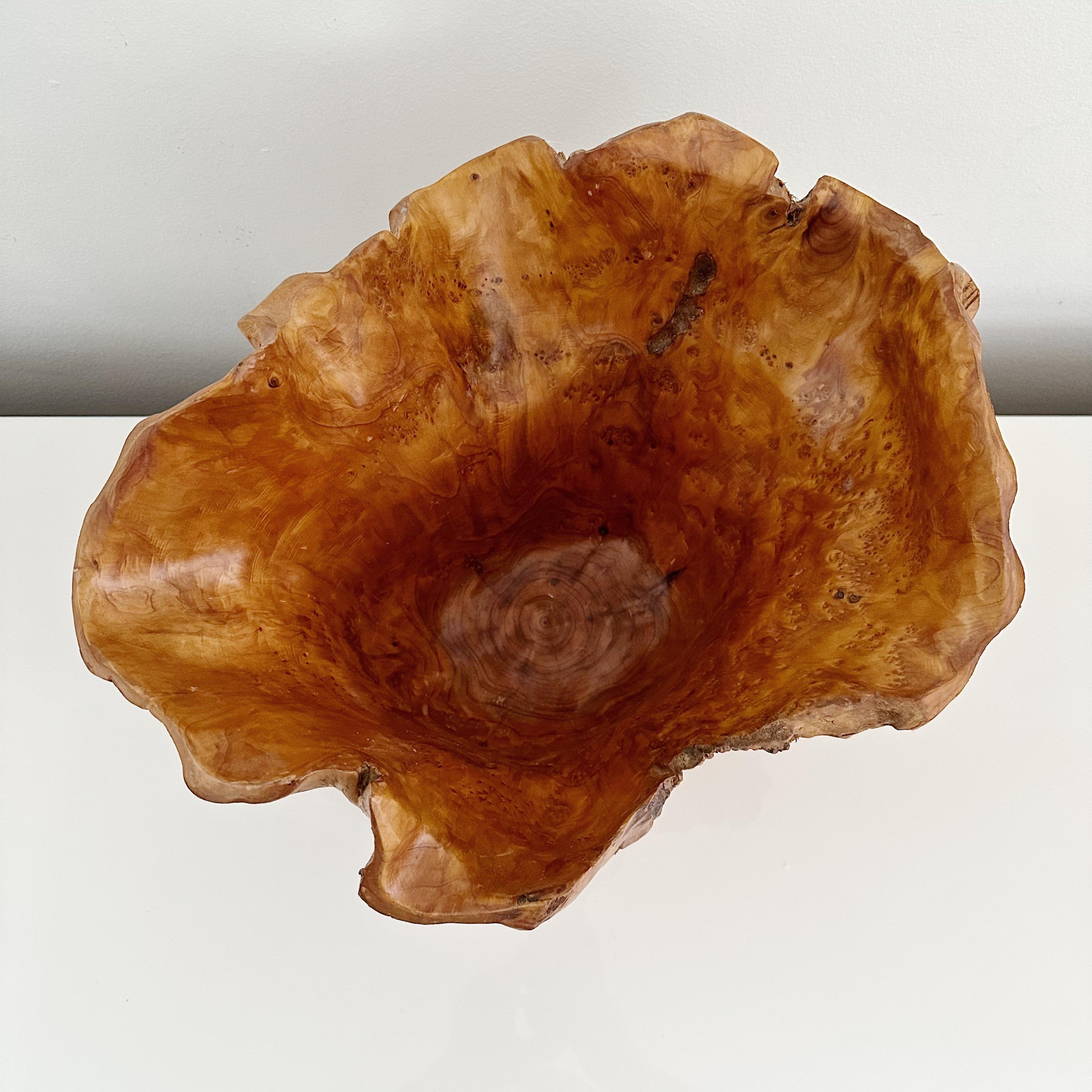 Mid-Century Modern Large Vintage Burl Wood Centerpiece Bowl Signed