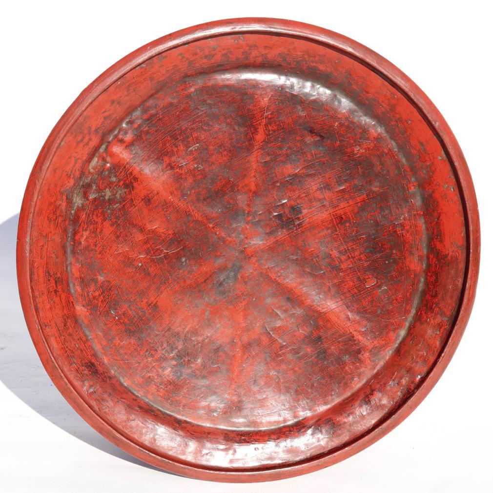 Bamboo Large Vintage Burmese Red Lacquered Offering Tray For Sale