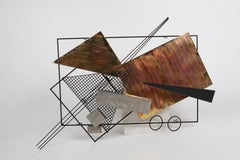 Large Vintage C. Jeré Post Modern Abstract Painted Steel & Copper Wall Sculpture