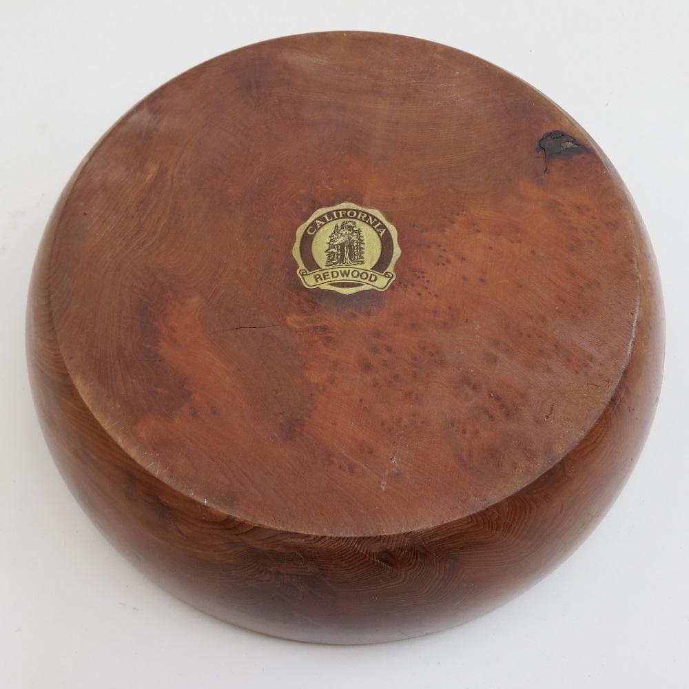 Gran cuenco decorativo vintage de madera de secoya californiana en venta 1