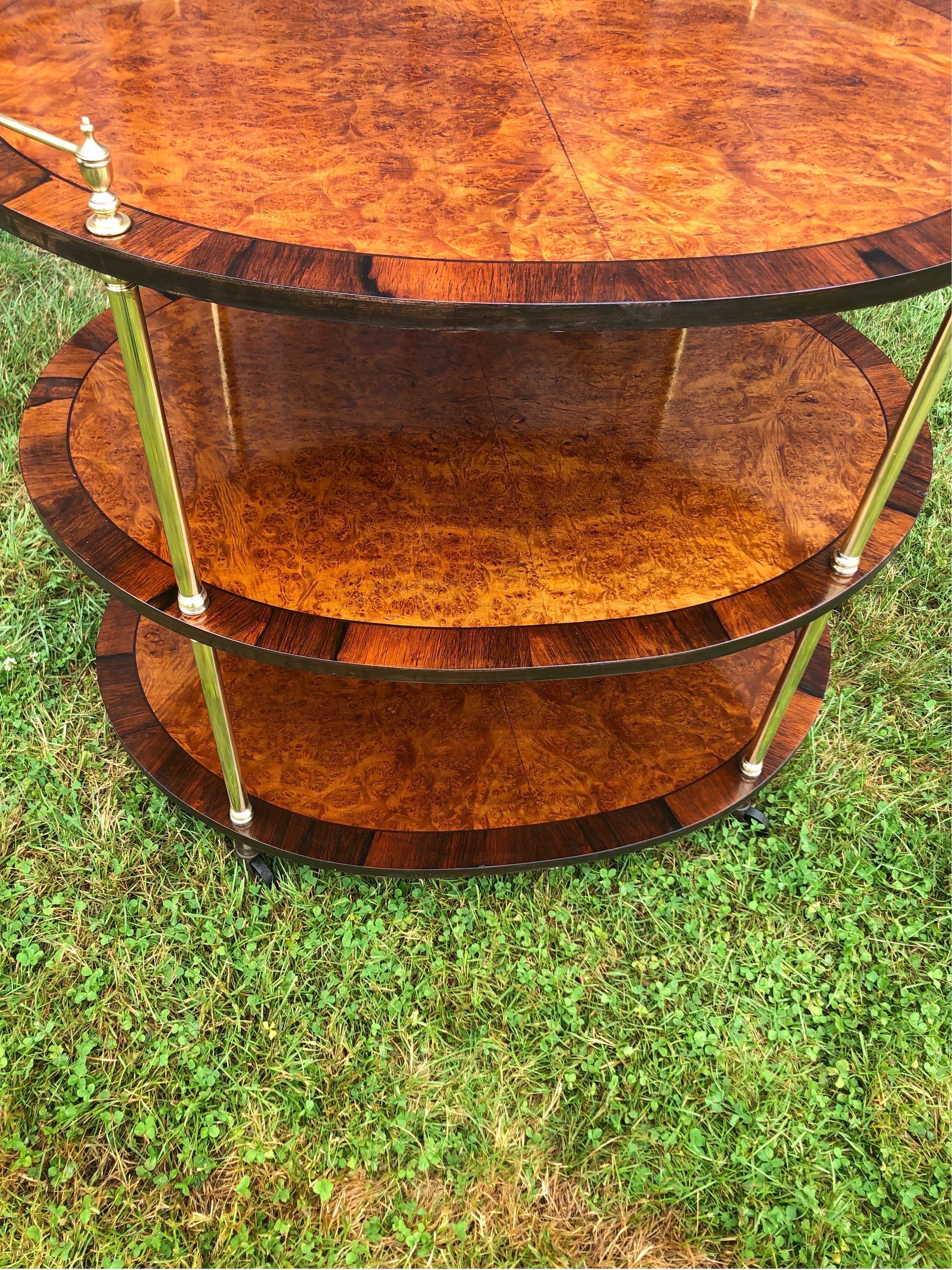 British Large Vintage Campaign Style Burled Elm And Rosewood Table or Bar Cart