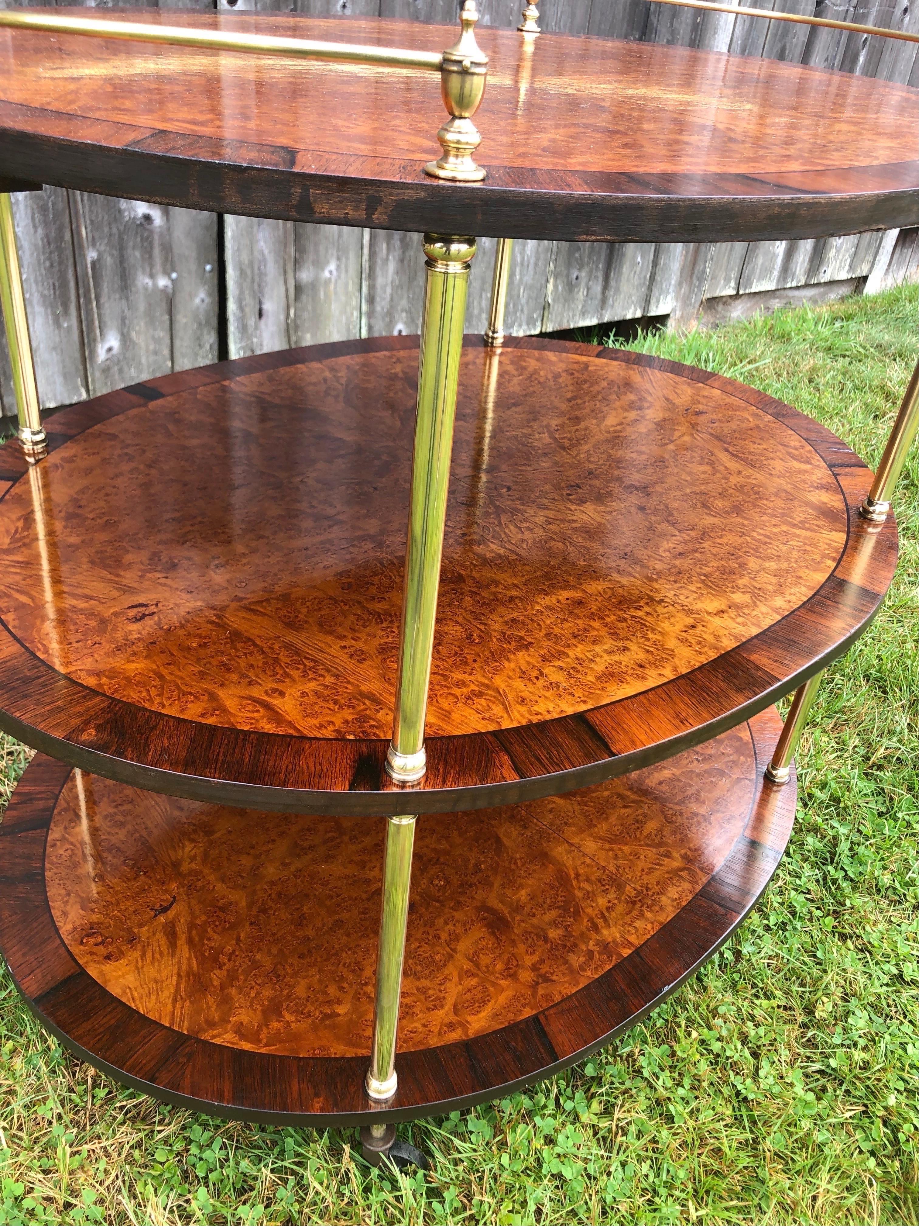 Large Vintage Campaign Style Burled Elm And Rosewood Table or Bar Cart 1