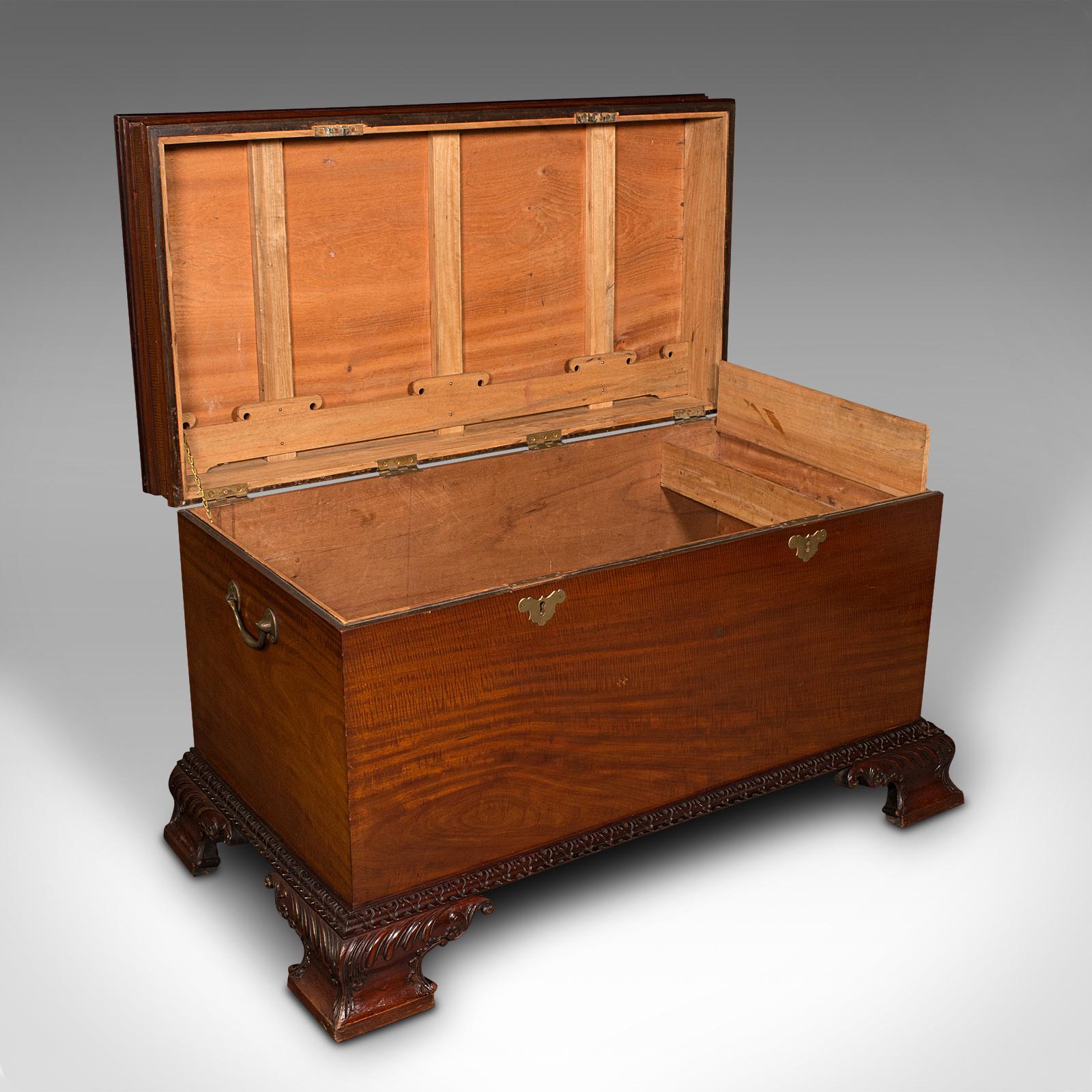 This is a large vintage camphor trunk. A Japanese, mahogany and camphorwood lined chest, dating to the Art Deco period, circa 1930.

Exceptional craftsmanship and figuring accentuates this generous coffer
Displaying a desirable aged patina and in