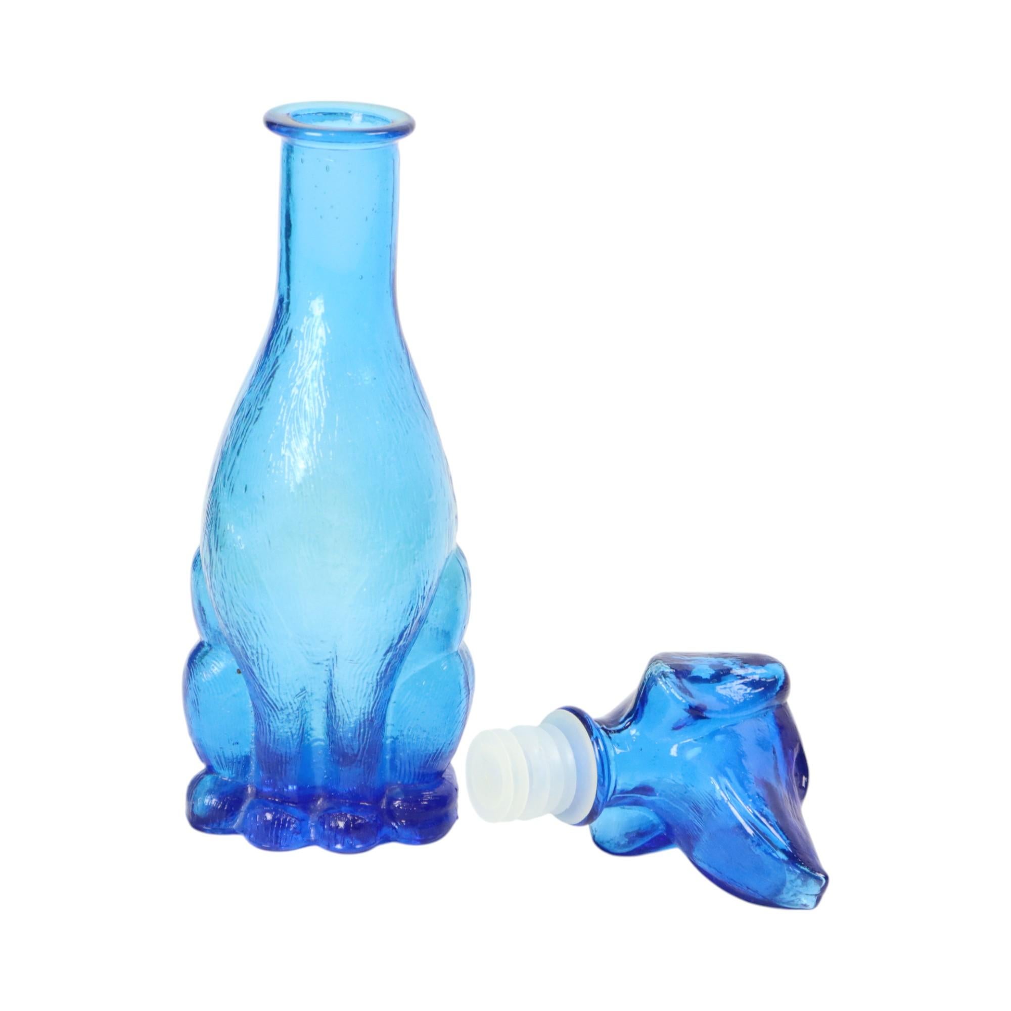 Large Vintage Carafe Dachshund Dachshund Blue Glass Empoli Italy 36cm For Sale 5