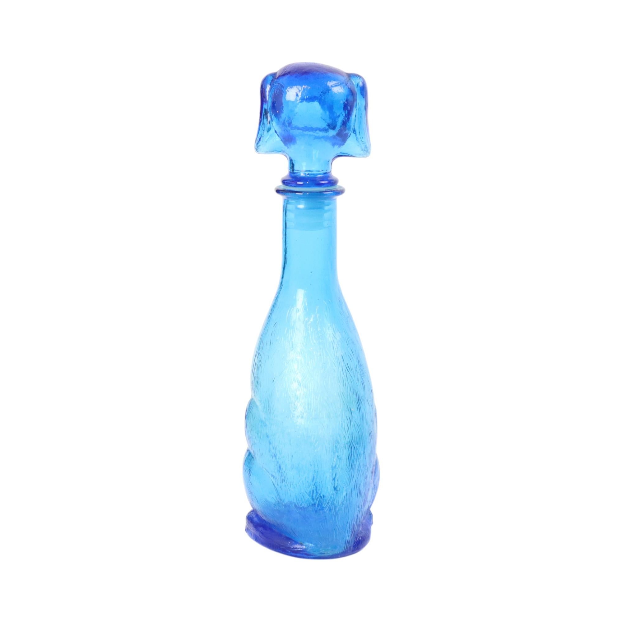 Mid-20th Century Large Vintage Carafe Dachshund Dachshund Blue Glass Empoli Italy 36cm For Sale