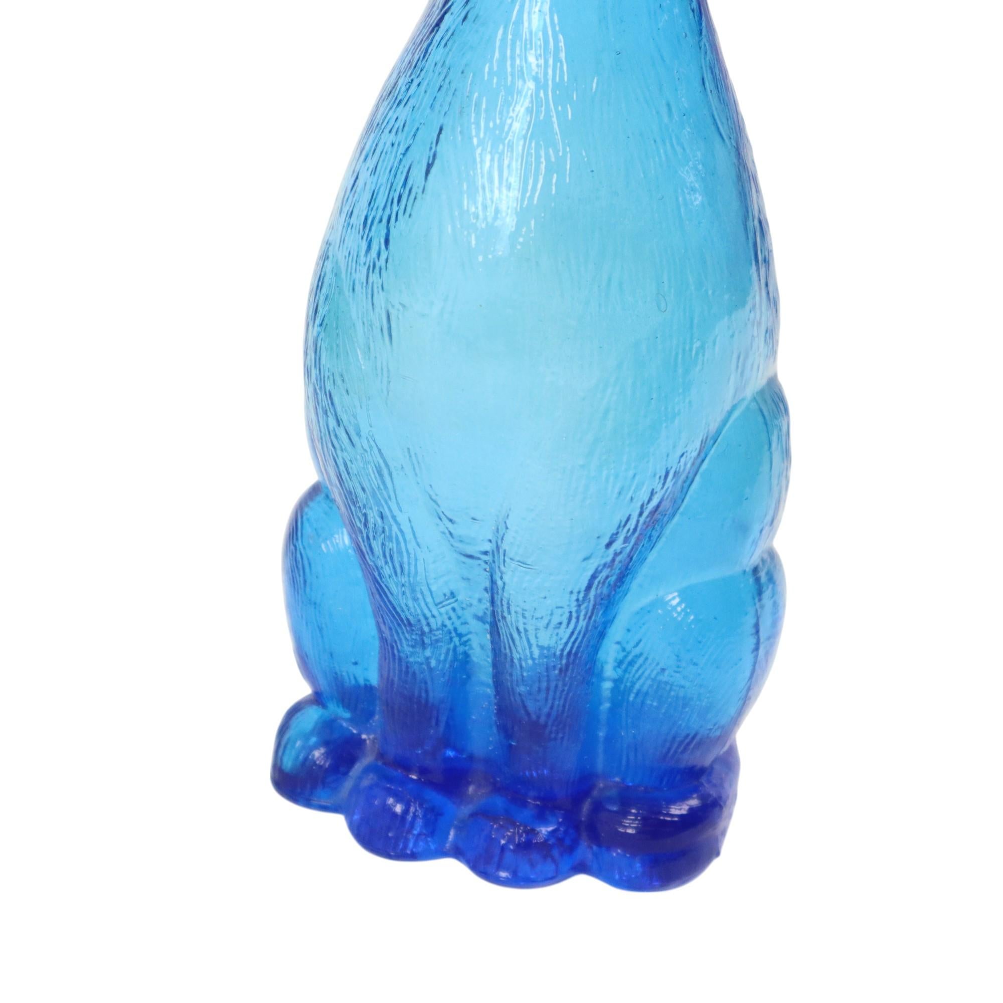 Large Vintage Carafe Dachshund Dachshund Blue Glass Empoli Italy 36cm For Sale 4