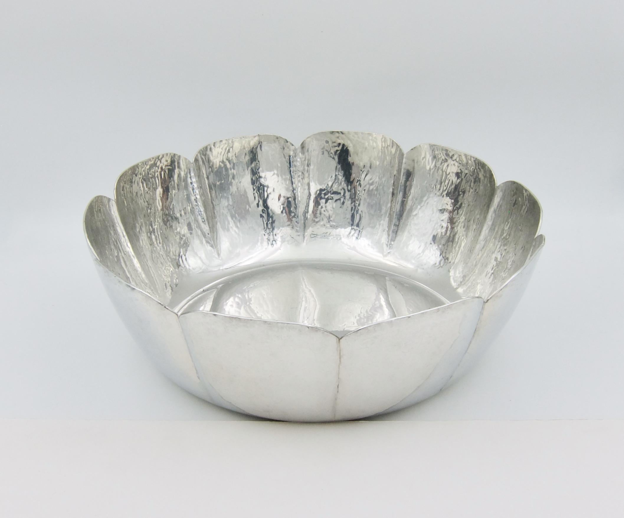 Modern Large Cartier Bowl in Hammered and Highly Polished Pewter