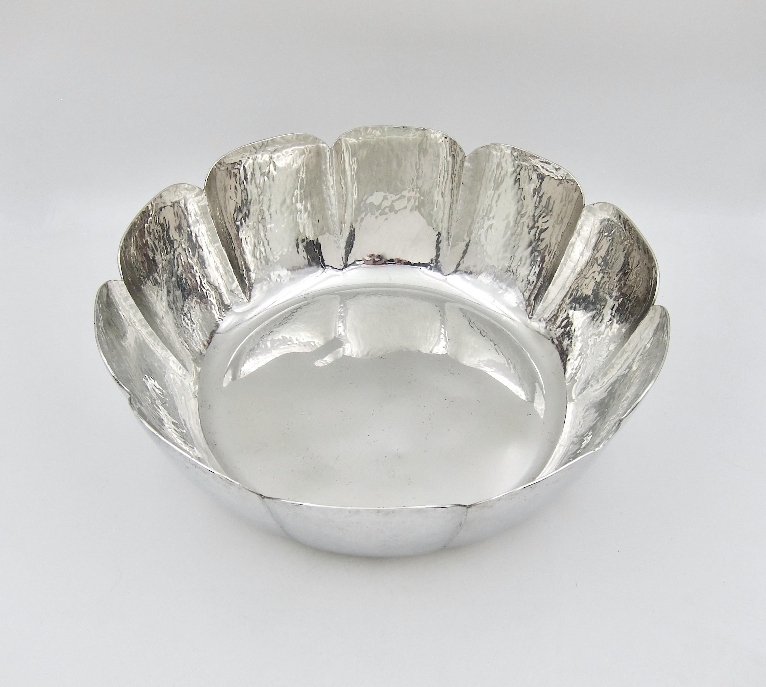 French Large Cartier Bowl in Hammered and Highly Polished Pewter