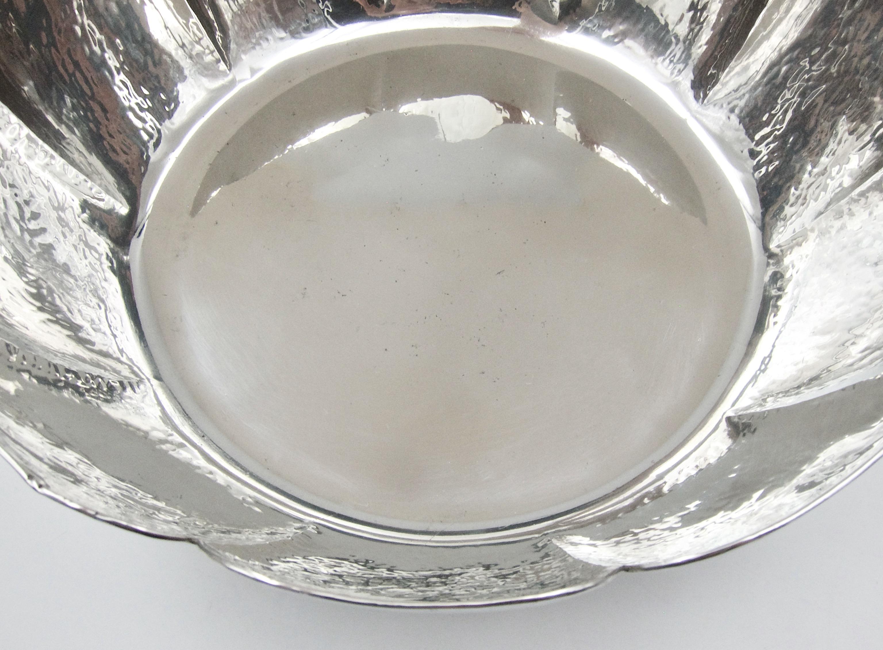 Metal Large Cartier Bowl in Hammered and Highly Polished Pewter
