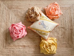 Large Vintage Cartier Jewelry French Gold Peach Pink Silk Scarf Pillow Linen