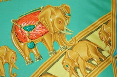 Large Vintage Cartier Jewelry Green Gold Silk Scarf with Irish Linen Cushion