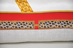 Large Vintage Cartier Jewelry Red Ruby French Gold Silk Scarf Pillow White Cream