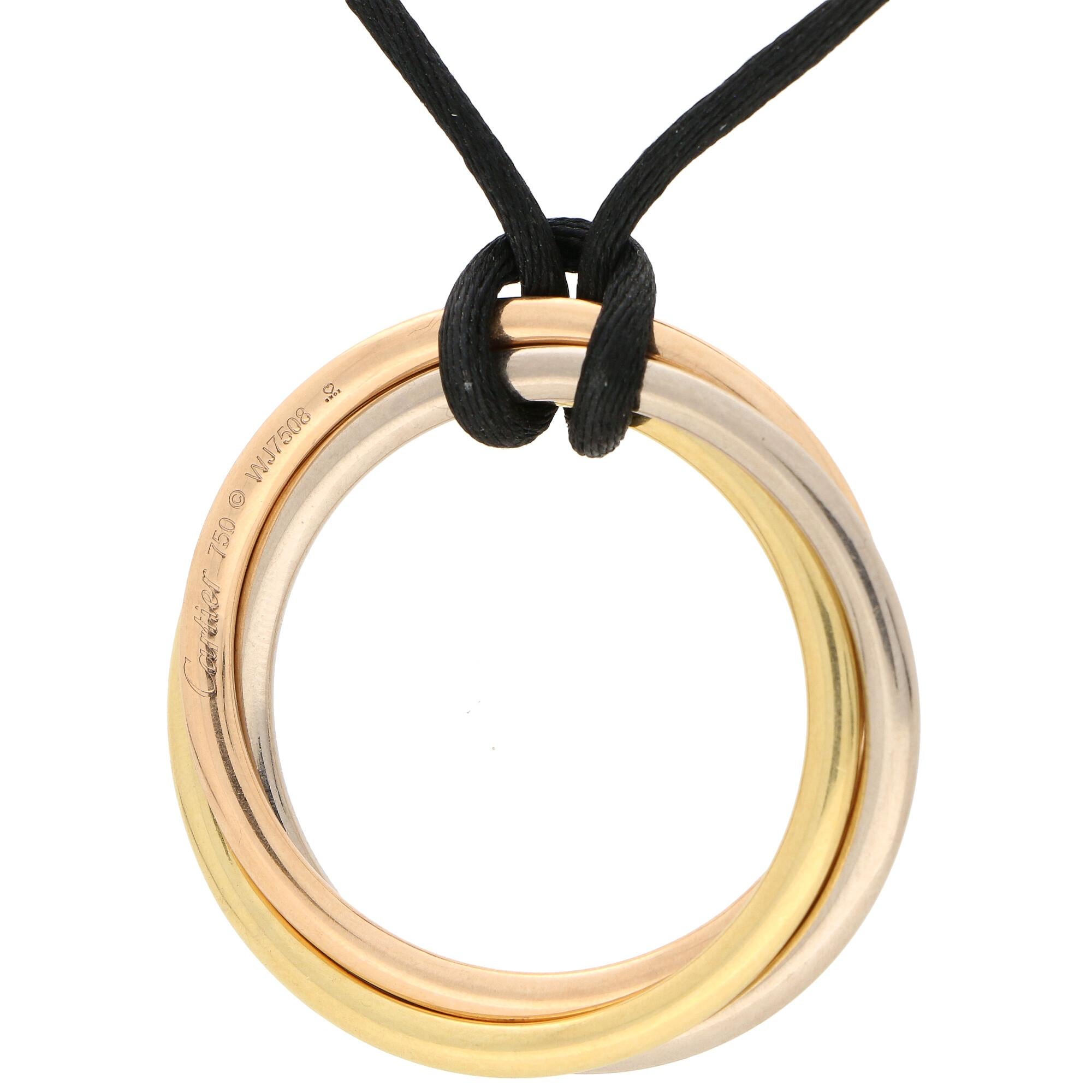 Modern Large Vintage Cartier Trinity Pendant Set in 18k Yellow, White and Rose Gold