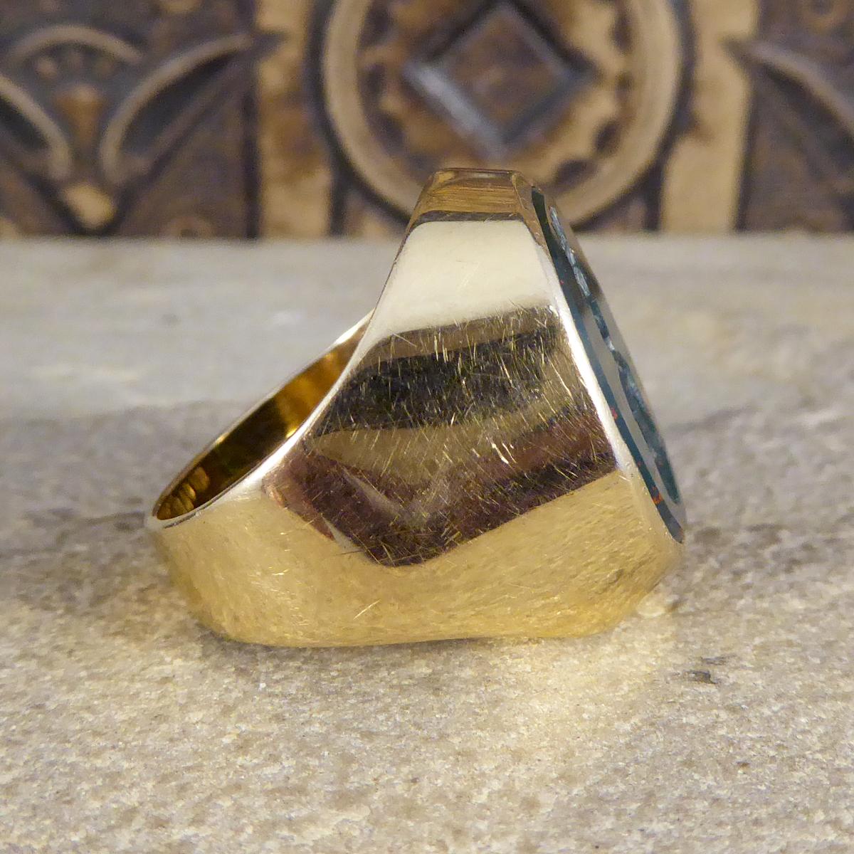 Late Victorian Large Vintage Carved Bloodstone Signet Ring in 18 Carat Yellow Gold