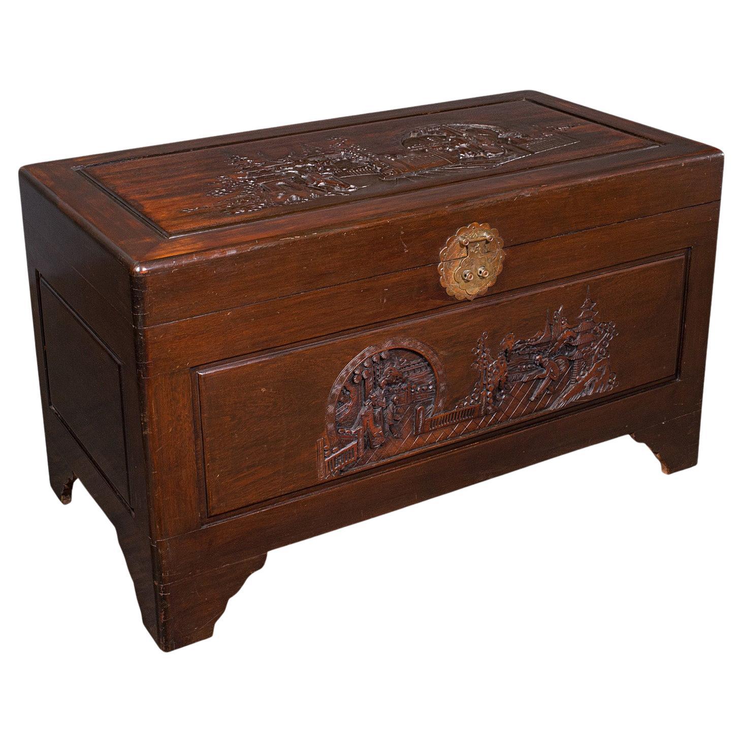 Large Vintage Carved Chest, Hong Kong, Camphorwood, Storage Trunk, Mid Century