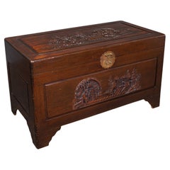 Large Vintage Carved Chest, Hong Kong, Camphorwood, Storage Trunk, Mid Century