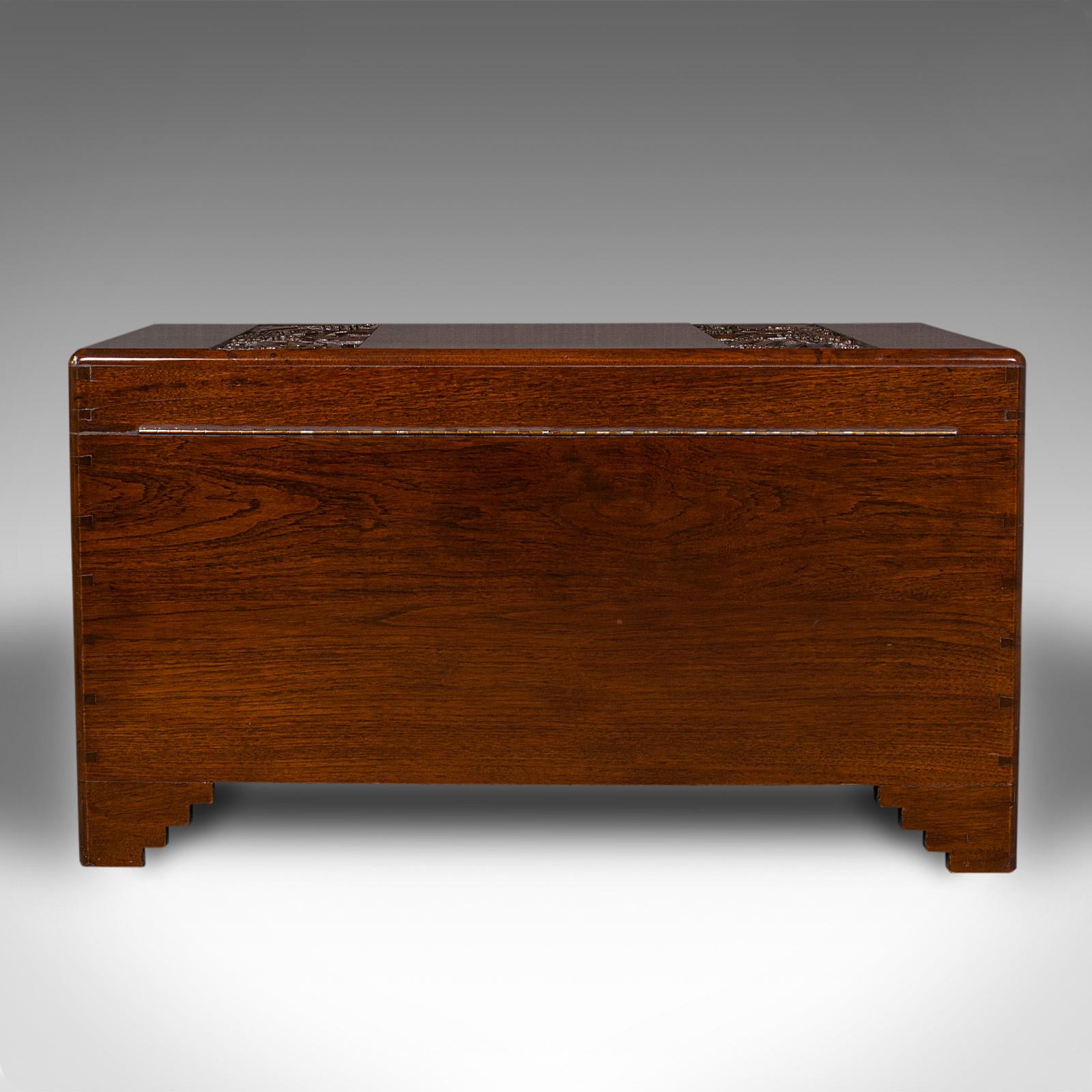 Wood Large Vintage Carved Chest, Oriental, Camphorwood, Linen Trunk, Art Deco, C.1940