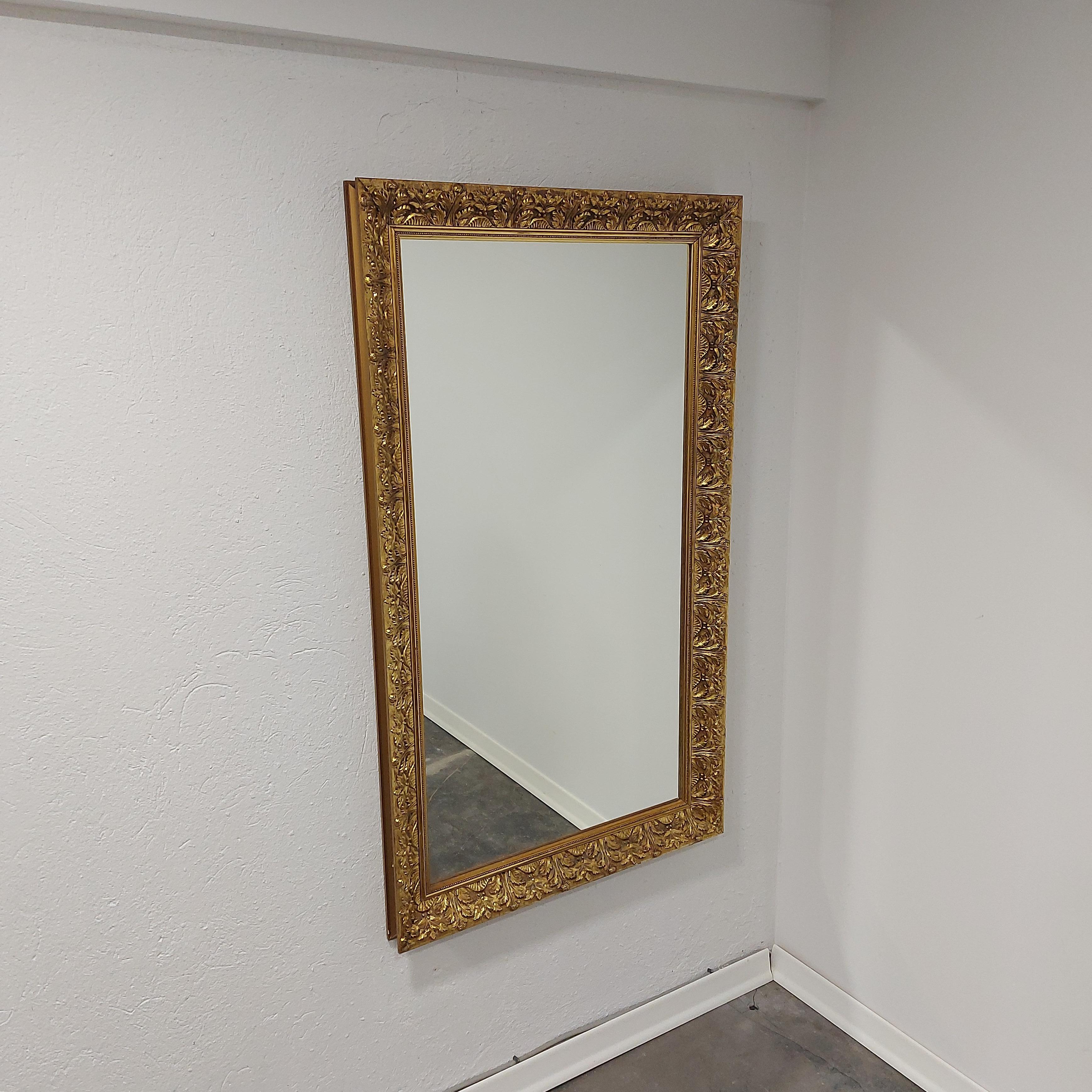 Large Vintage Carved Gilt Wall Hanging Mirror 1970s For Sale 3