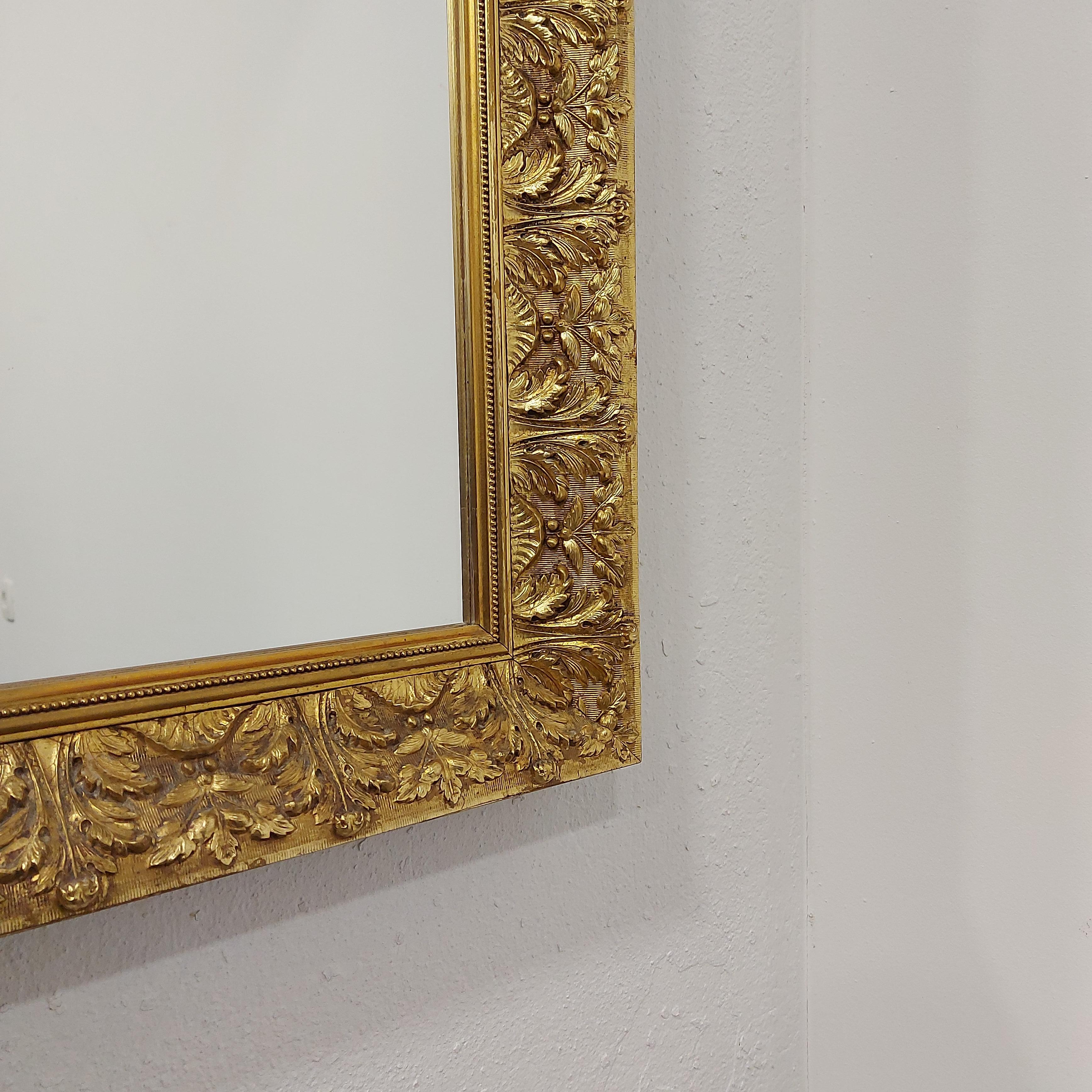 Slovenian Large Vintage Carved Gilt Wall Hanging Mirror 1970s For Sale