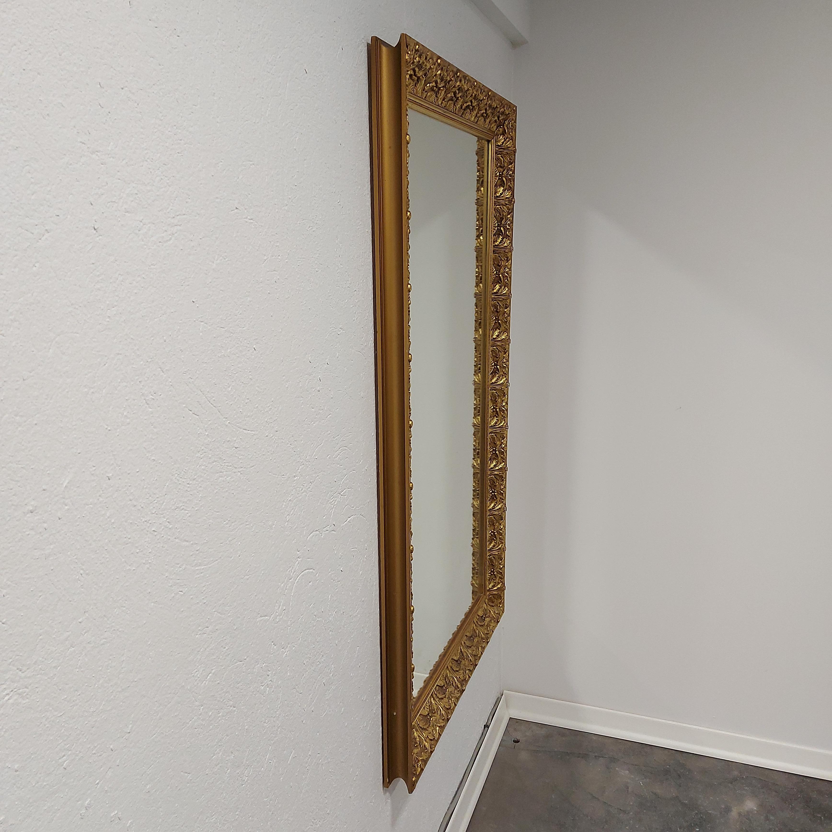 Late 20th Century Large Vintage Carved Gilt Wall Hanging Mirror 1970s For Sale