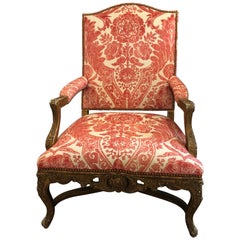Large Vintage Carved Giltwood Fauteuil Armchair with Ralph Lauren Upholstery