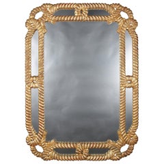 Large Vintage Carved Giltwood Rope Twist Overmantel Mirror, 20th Century