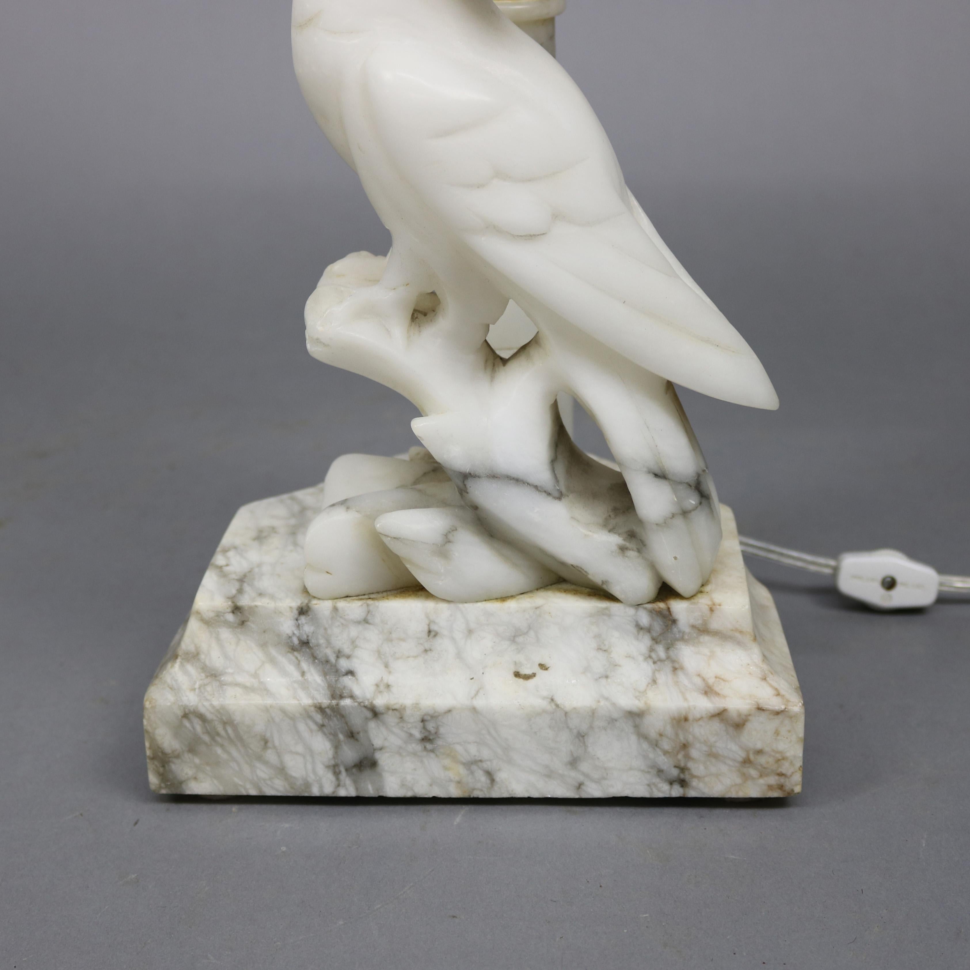 Large Carved Italian Marble and Alabaster Figural Cockatoo Lamp, circa 1930 7
