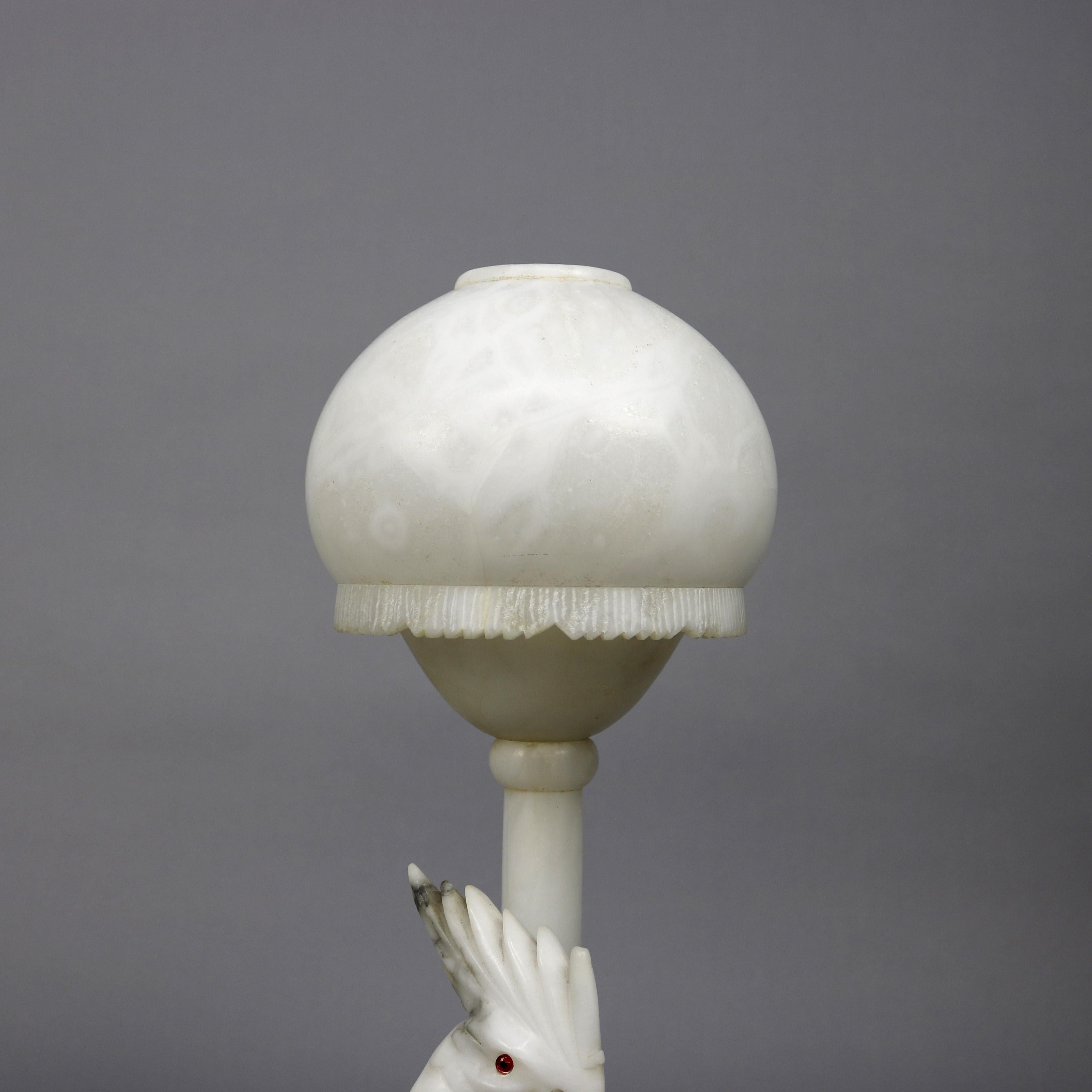 Large Carved Italian Marble and Alabaster Figural Cockatoo Lamp, circa 1930 8