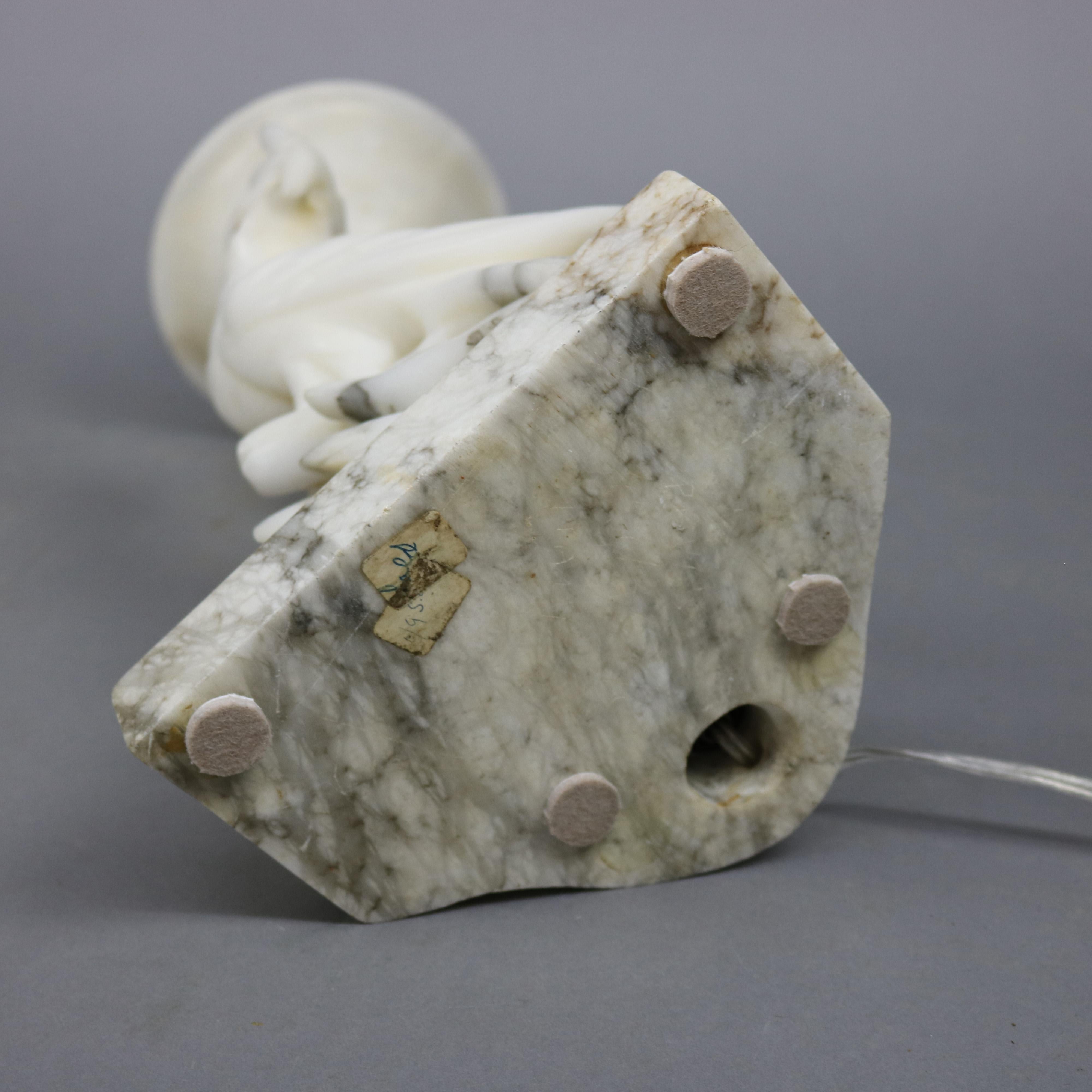Large Carved Italian Marble and Alabaster Figural Cockatoo Lamp, circa 1930 11