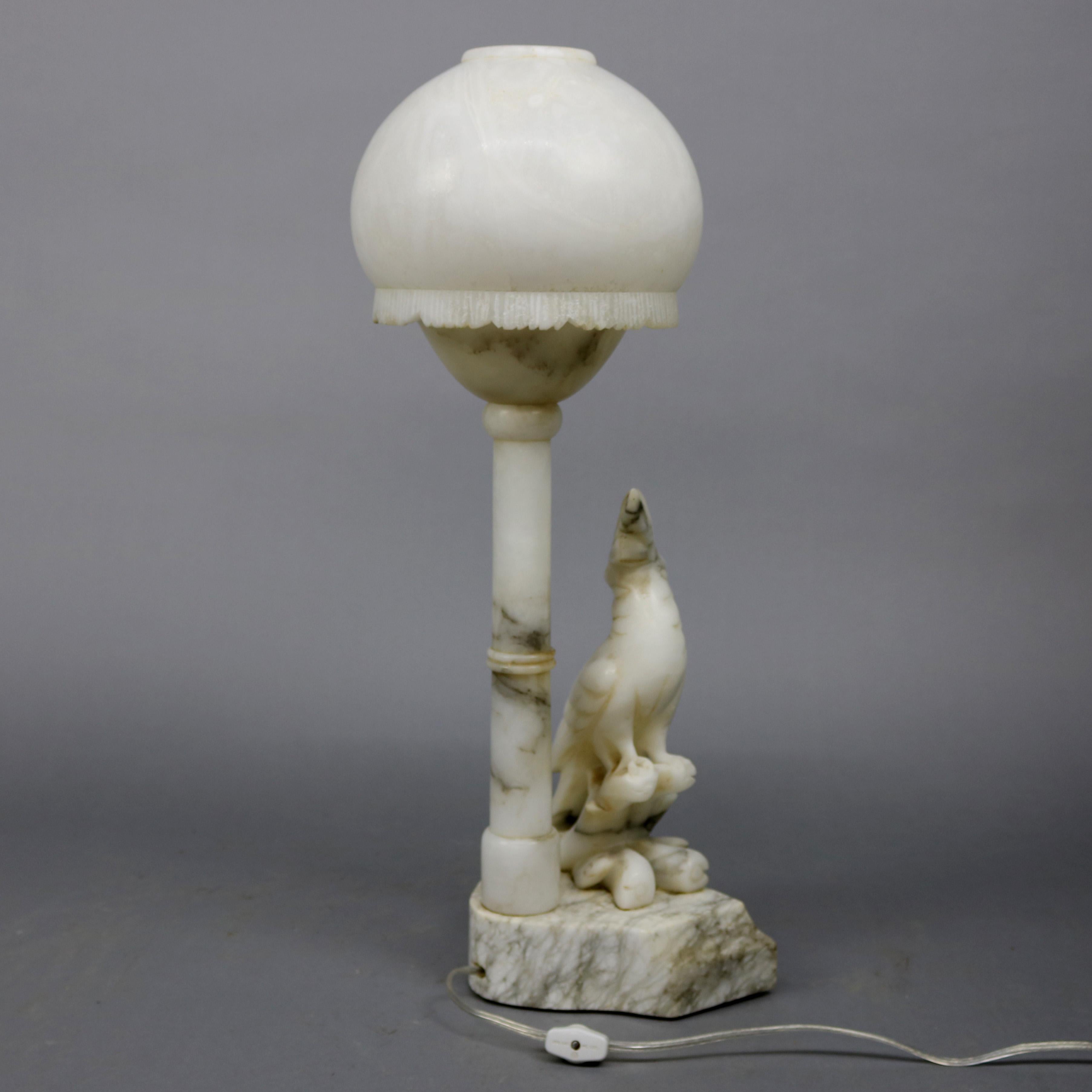 Large Carved Italian Marble and Alabaster Figural Cockatoo Lamp, circa 1930 4
