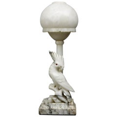 Vintage Large Carved Italian Marble and Alabaster Figural Cockatoo Lamp, circa 1930