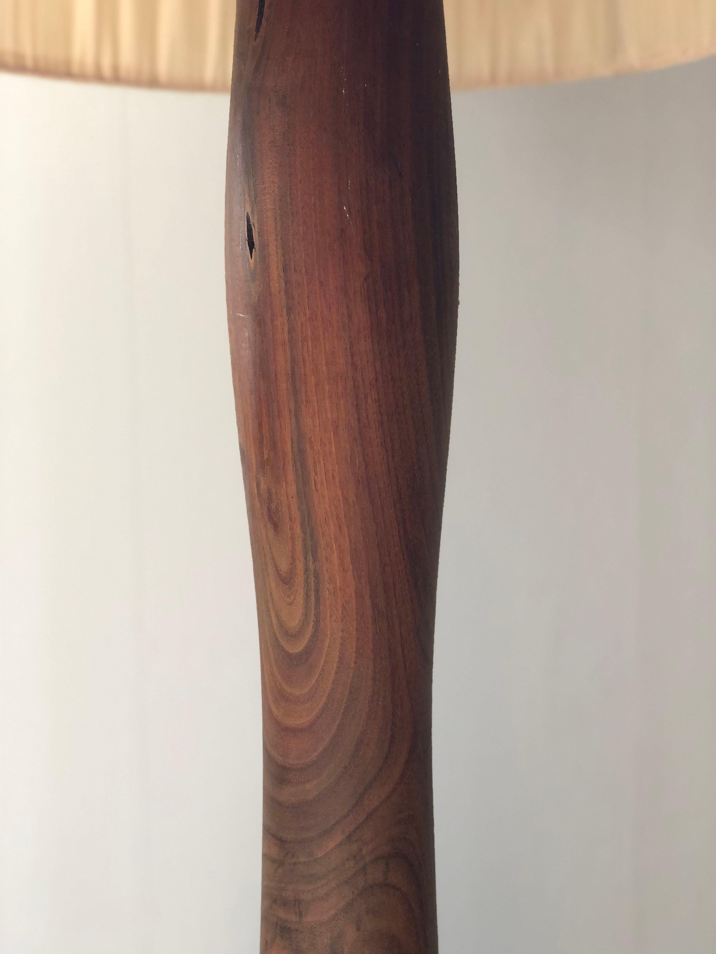 Large Vintage Carved Tree Trunk Floor Lamp with Linen Shade 1972 3