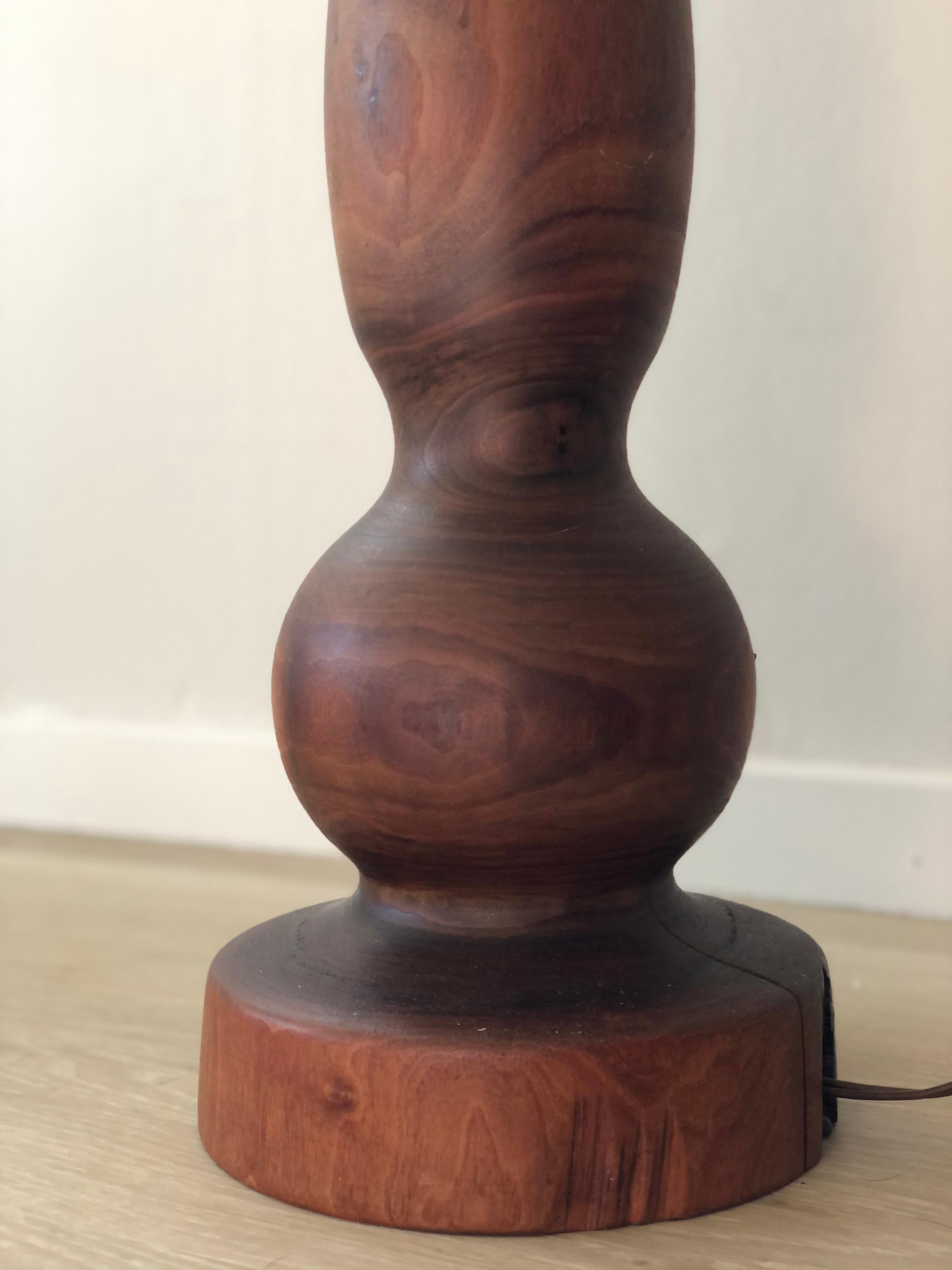 Mid-Century Modern Large Vintage Carved Tree Trunk Floor Lamp with Linen Shade 1972