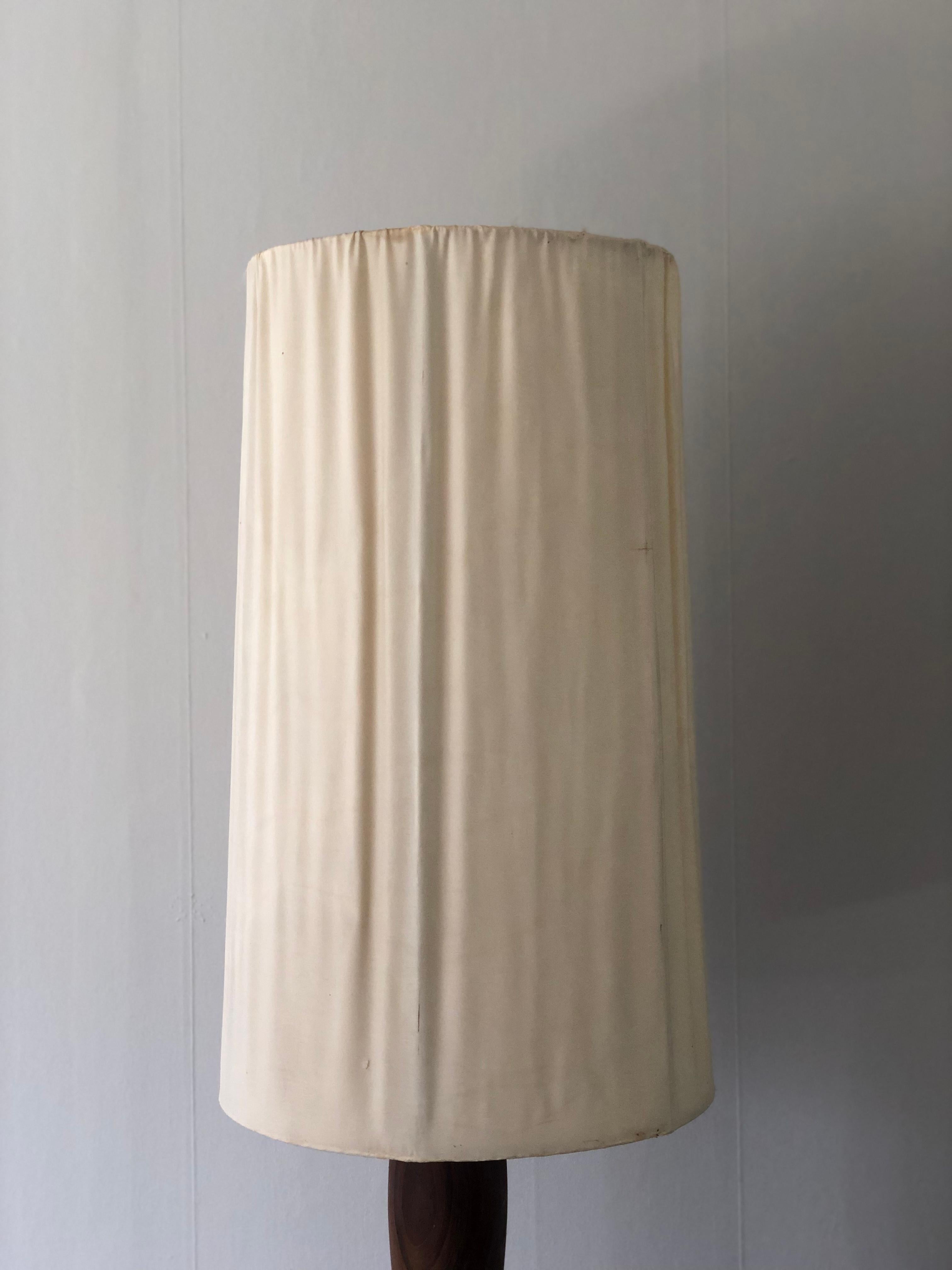 Late 20th Century Large Vintage Carved Tree Trunk Floor Lamp with Linen Shade 1972