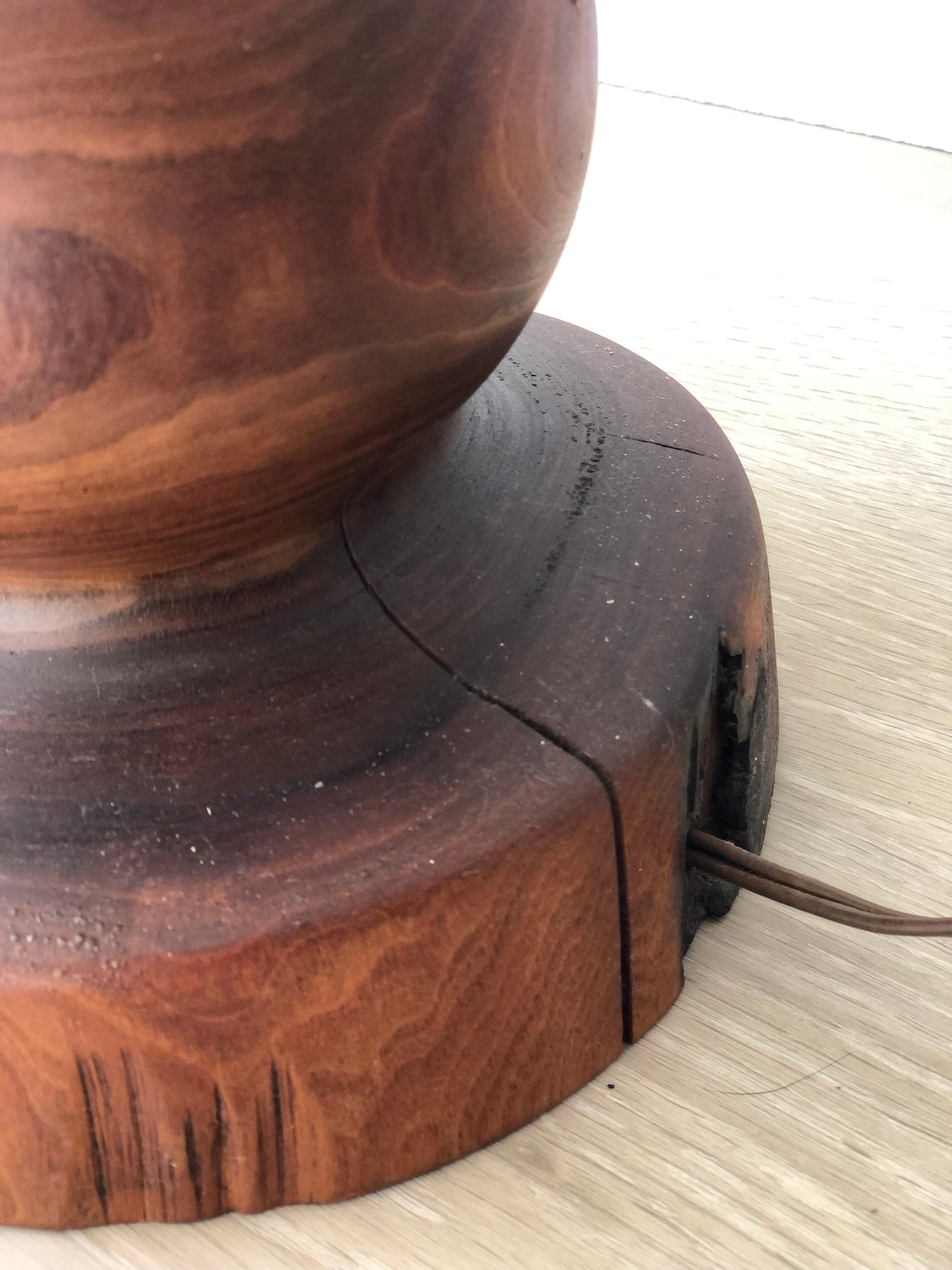 Large Vintage Carved Tree Trunk Floor Lamp with Linen Shade 1972 2