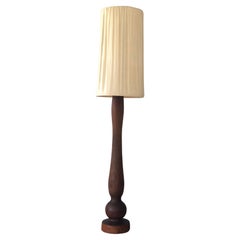 Large Vintage Carved Tree Trunk Floor Lamp with Linen Shade 1972