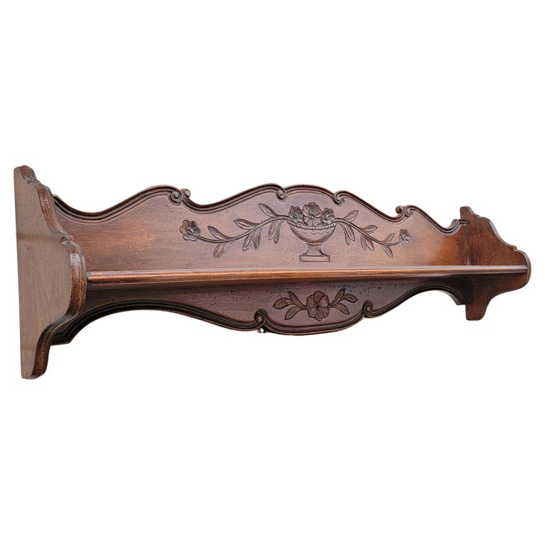 Large Vintage Carved Walnut French Wall Shelf For Sale at 1stDibs