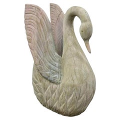 Gran estatua de cisne vintage de madera tallada de 26" Regencia Base de mesa con pedestal