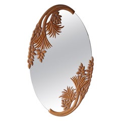 Large Retro Carved Wood Botanical Wall Mirror