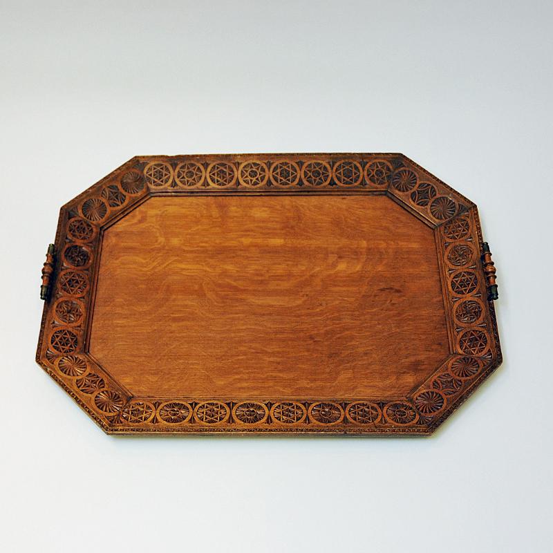Hand-Carved Large Vintage Carved Wood Tray or Plate from Scandinavia, 1920 For Sale