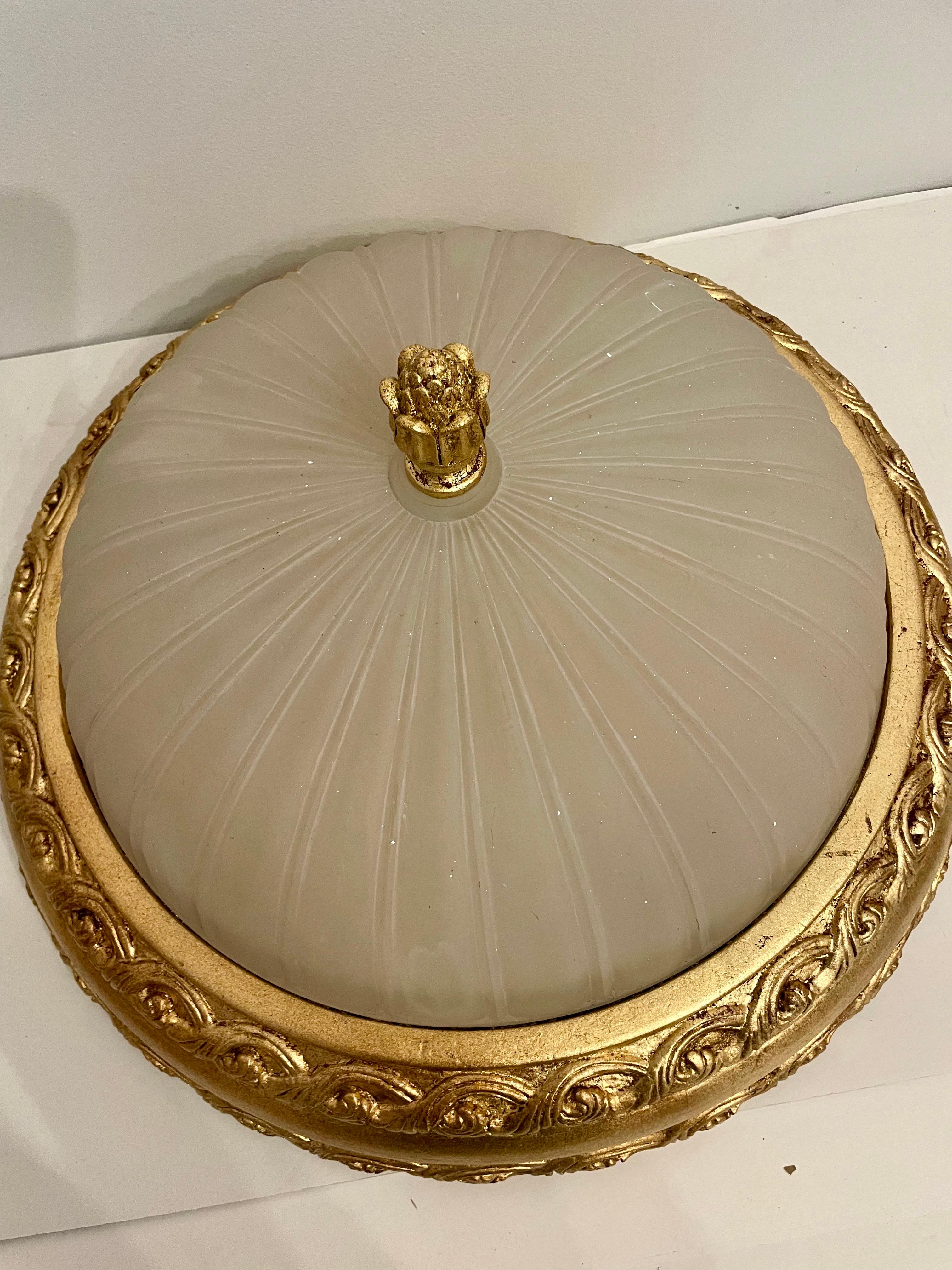Large Vintage Cast Gilt Finish Flush Mount Chandelier For Sale 4