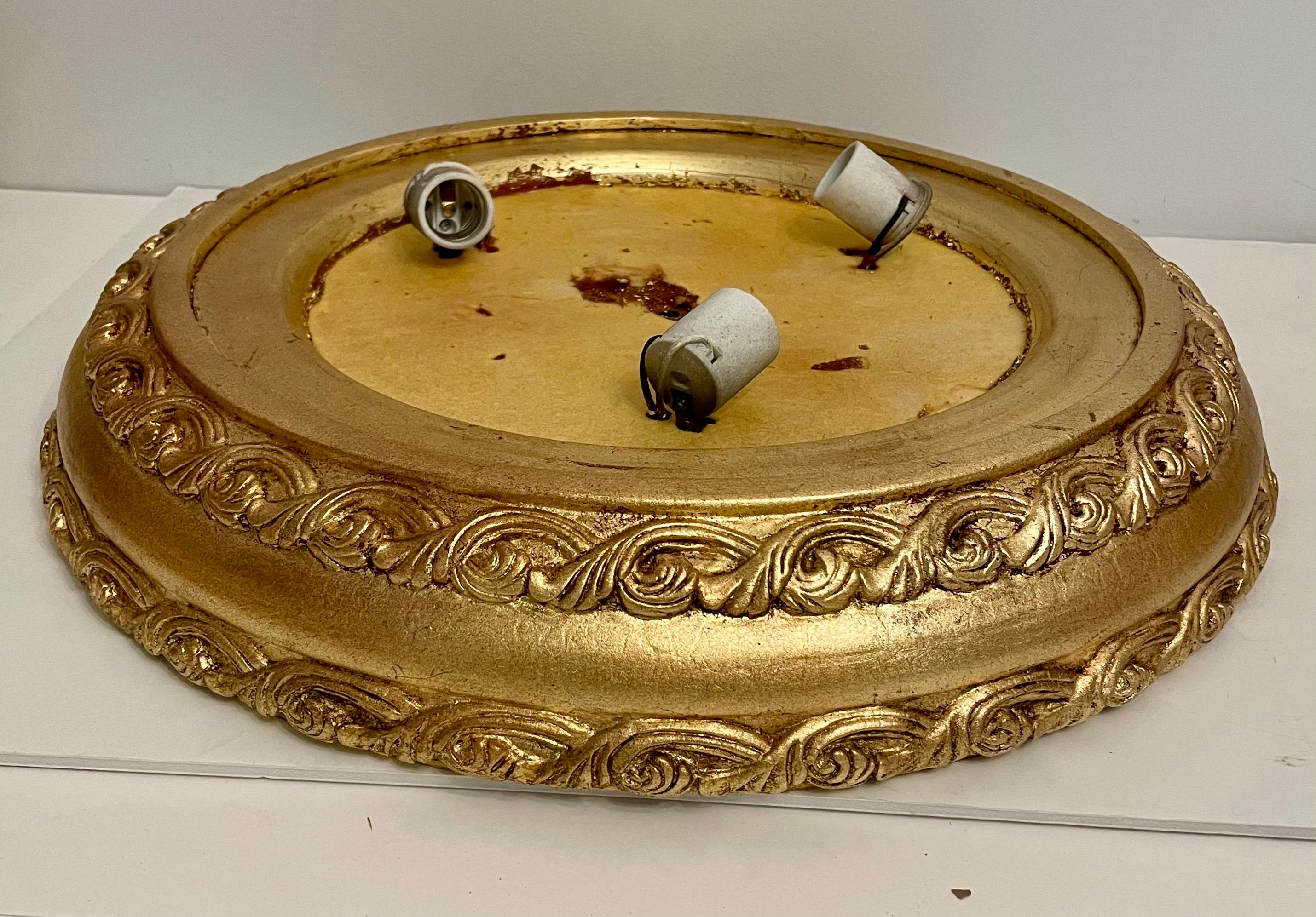 Large Vintage Cast Gilt Finish Flush Mount Chandelier For Sale 7